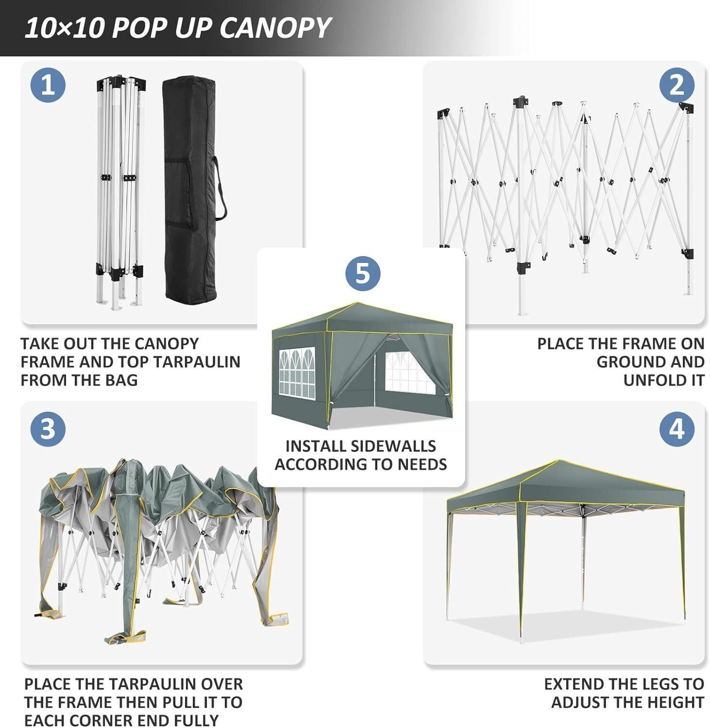 image:imageCOBIZI 10x20 Pop Up Canopy Tent with SidewallsParty Tent Outdoor Gazebos Waterproof amp UV503 Adjustable HeightsHigher Frame Design Extra Tall for Parties BackyardWeddingsMarketsDark BlueGray