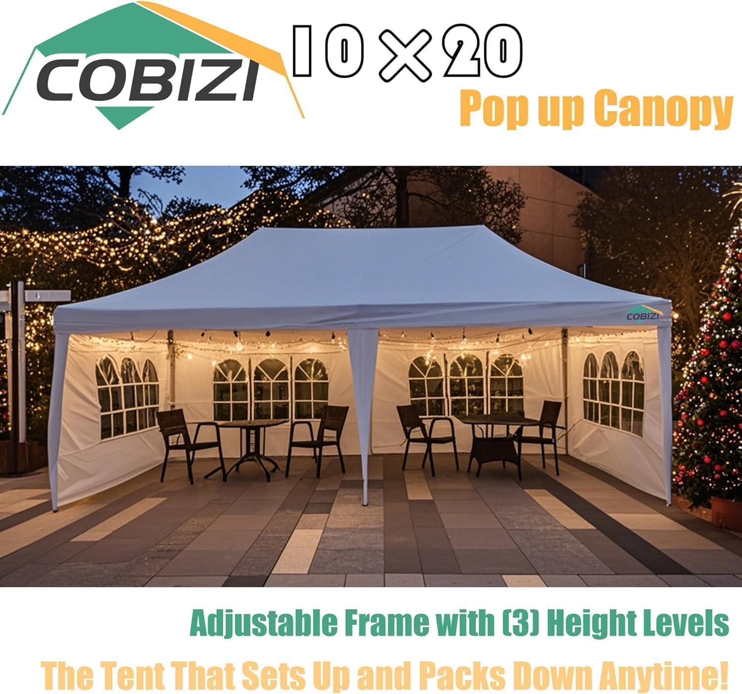 image:imageCOBIZI 10x20 Pop Up Canopy Tent with SidewallsParty Tent Outdoor Gazebos Waterproof amp UV503 Adjustable HeightsHigher Frame Design Extra Tall for Parties BackyardWeddingsMarketsDark BlueWhite