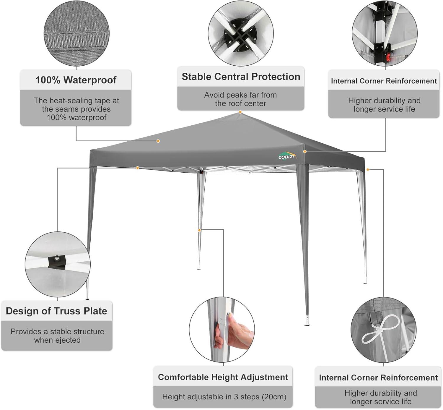 image:imageCOBIZI 10x20 Pop Up Canopy Tent with SidewallsParty Tent Outdoor Gazebos Waterproof amp UV503 Adjustable HeightsHigher Frame Design Extra Tall for Parties BackyardWeddingsMarketsDark BlueLight Gray