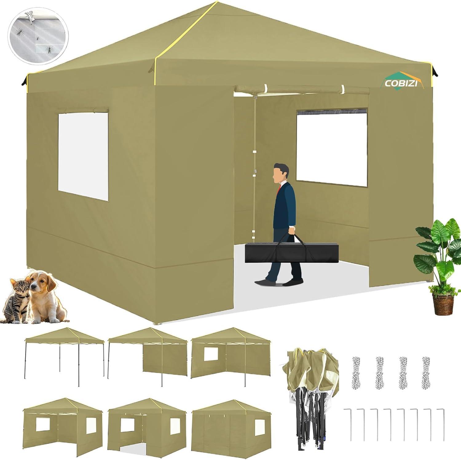 image:imageCOBIZI 10x20 Pop Up Canopy Tent with SidewallsParty Tent Outdoor Gazebos Waterproof amp UV503 Adjustable HeightsHigher Frame Design Extra Tall for Parties BackyardWeddingsMarketsDark BlueKhaki
