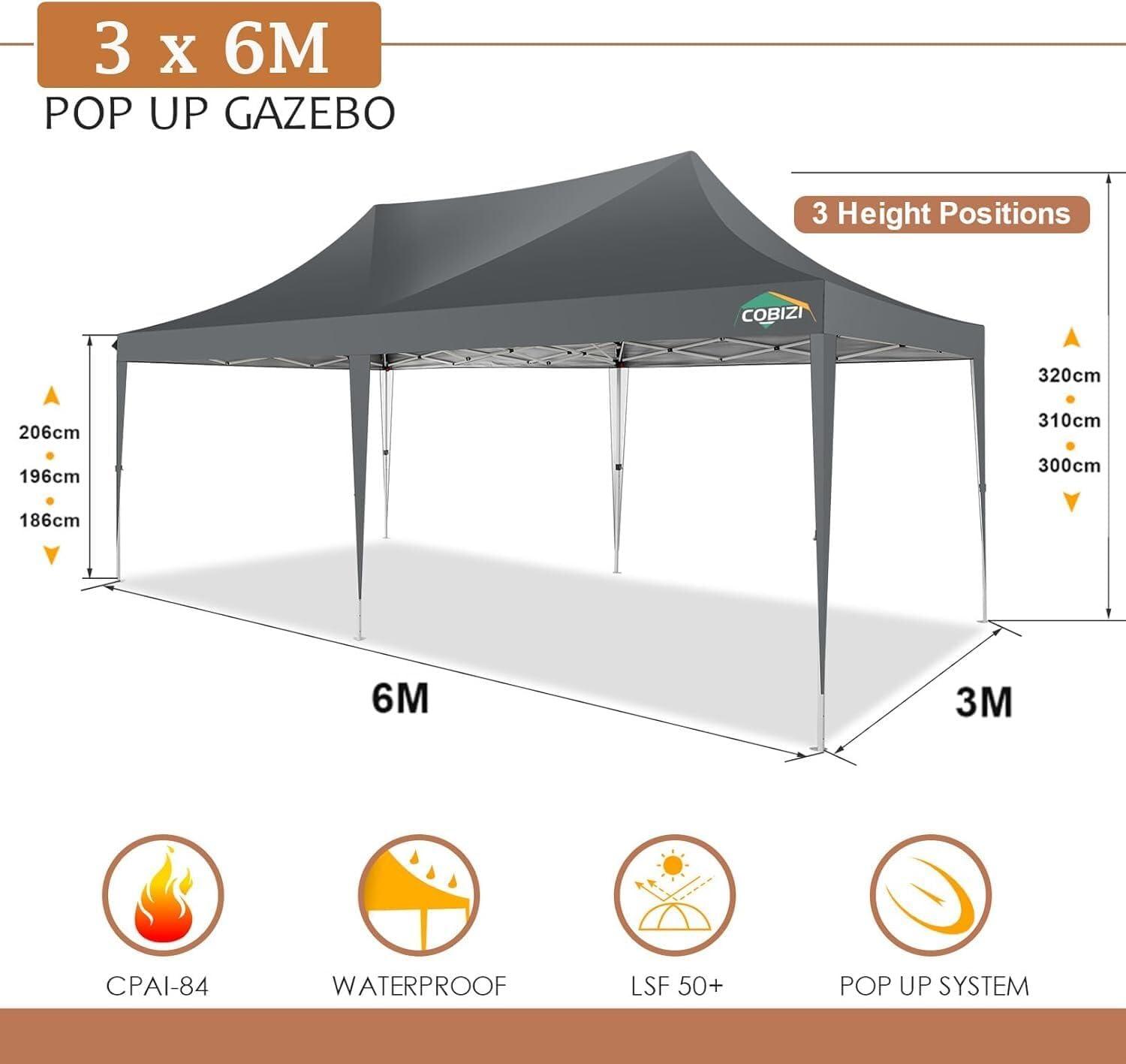 image:imageCOBIZI 10x20 Pop Up Canopy Tent with SidewallsParty Tent Outdoor Gazebos Waterproof amp UV503 Adjustable HeightsHigher Frame Design Extra Tall for Parties BackyardWeddingsMarketsDark BlueGray
