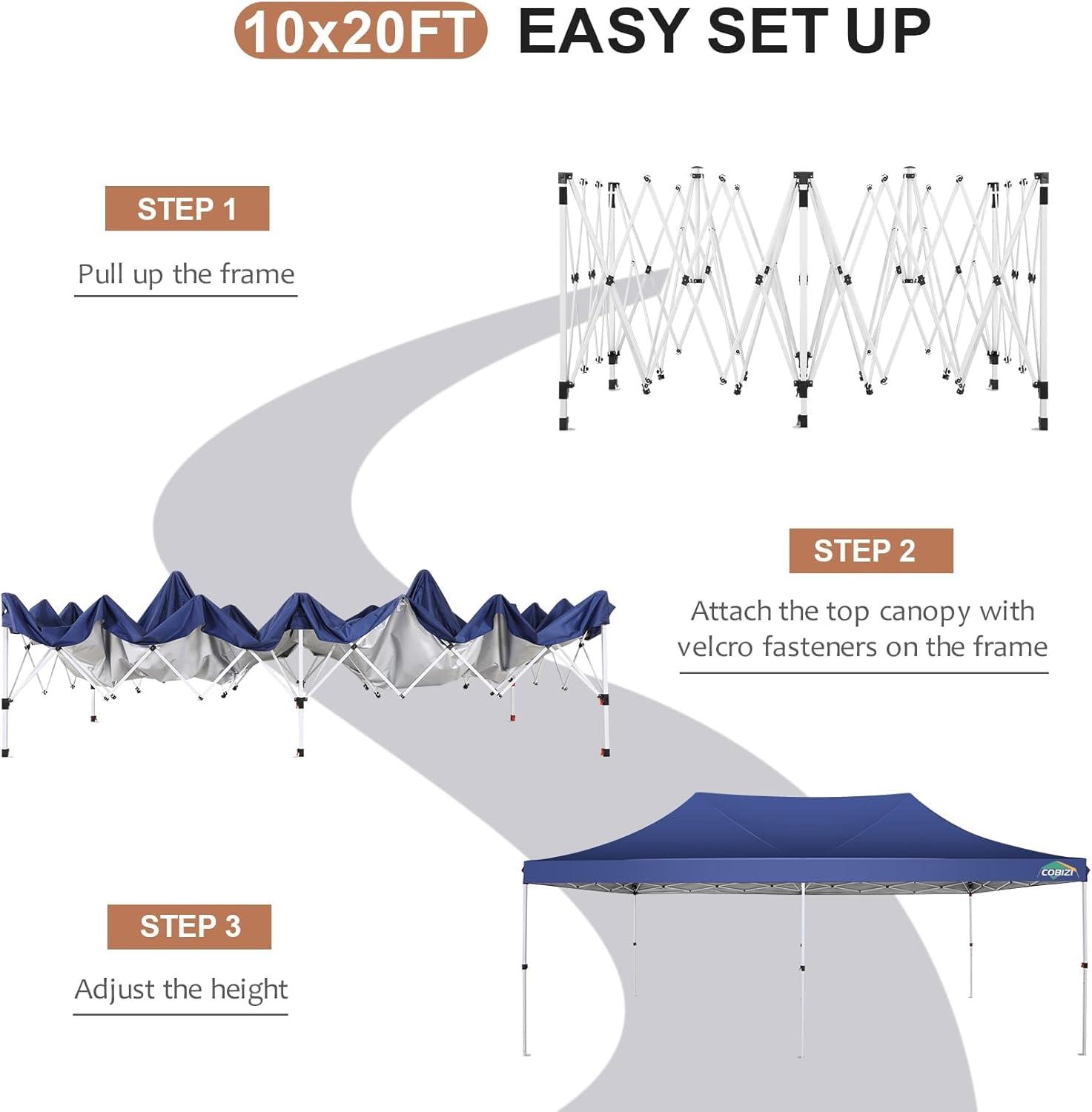 image:imageCOBIZI 10x20 Pop Up Canopy Tent with SidewallsParty Tent Outdoor Gazebos Waterproof amp UV503 Adjustable HeightsHigher Frame Design Extra Tall for Parties BackyardWeddingsMarketsDark BlueNew Dark Blue