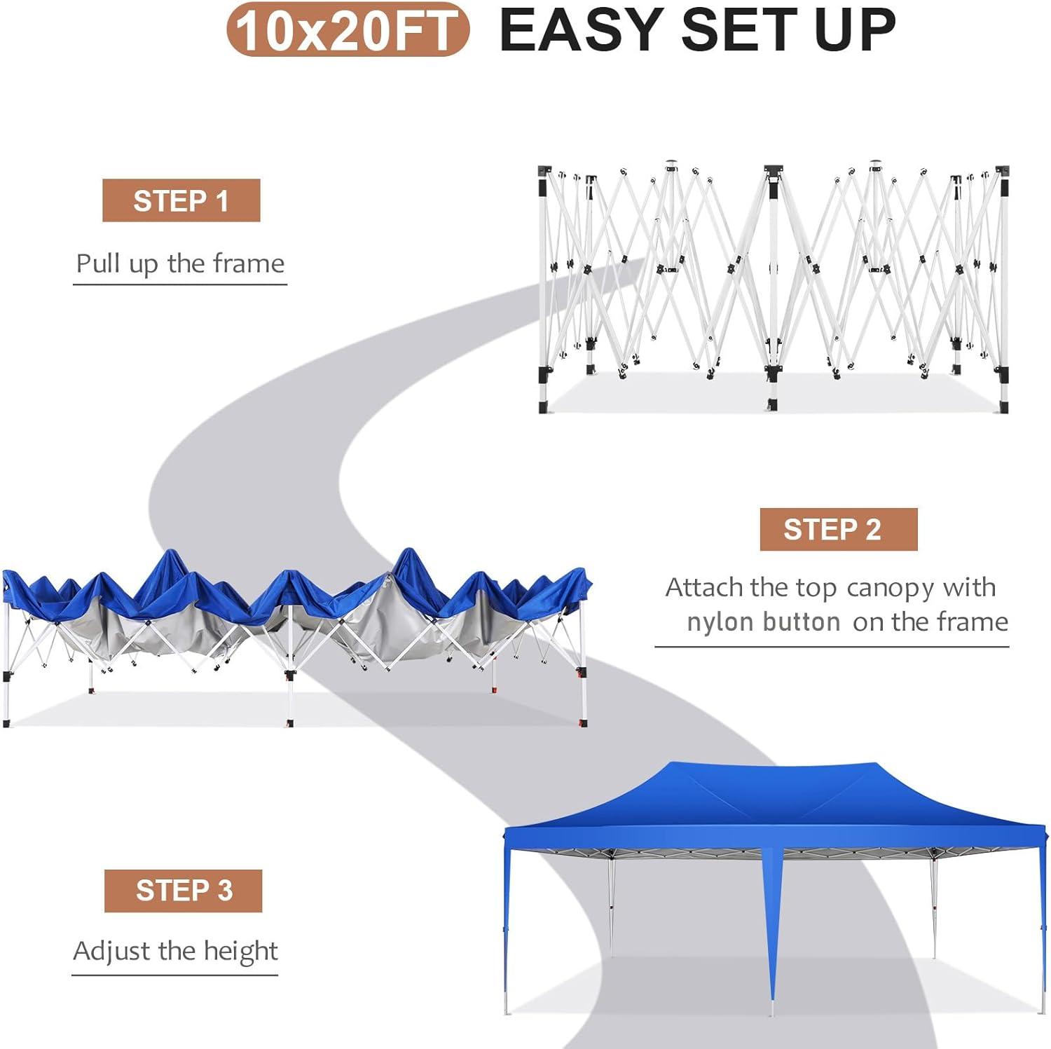 image:imageCOBIZI 10x20 Pop Up Canopy with 6 Sidewalls Conical Canopy Tent 1020 with 3 Adjustable Height Waterproof UVResistant with Carry Bag Stakes Ropes for Parties Commercial BlueFrame Upgraded