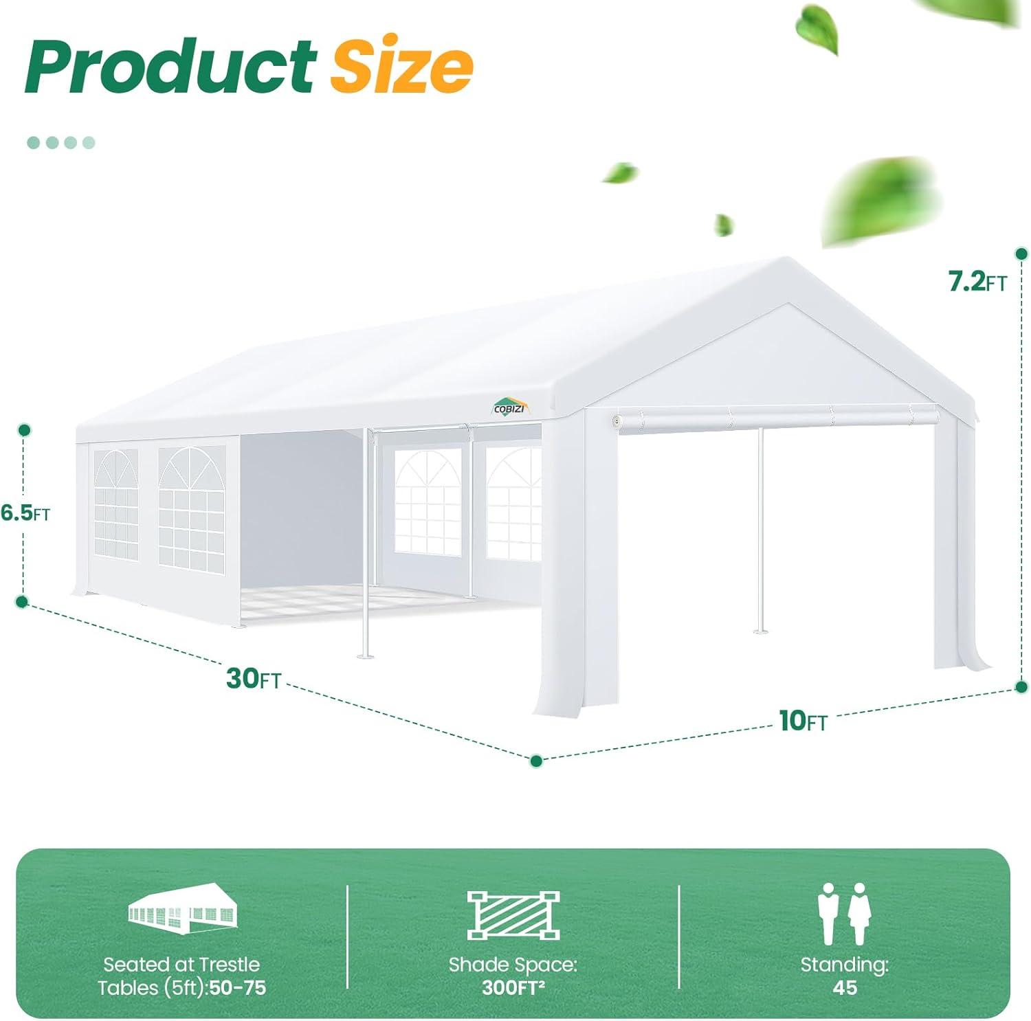 image:imageCOBIZI 10x30 FT Party Tent Heavy Duty Large Outdoor Event Tents for Parties with 8 Sidewalls amp Builtin SandbagsWaterproof Wedding Canopy Gazebo Commercial Tent for CarportCampingPatioWindproof