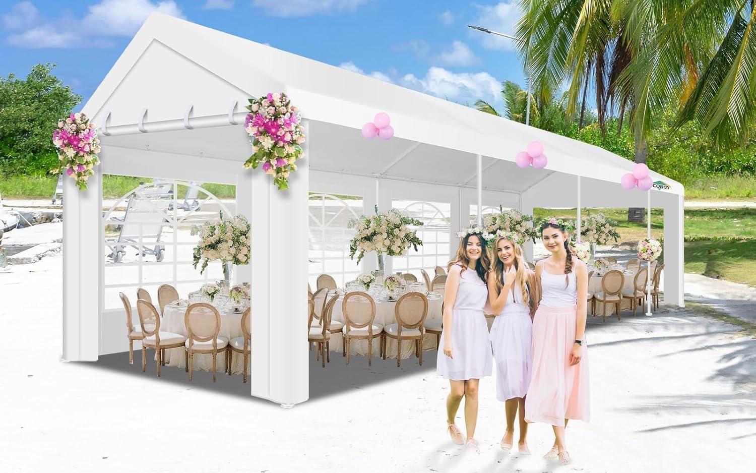 image:imageCOBIZI 10x30 Party Tent Heavy Duty for Parties Powder Coating Outdoor Wedding Gazebo Canopy Tent Carport BBQ Commercial with Removable Sidewall WindowsBetter Than GalvanizedWhite