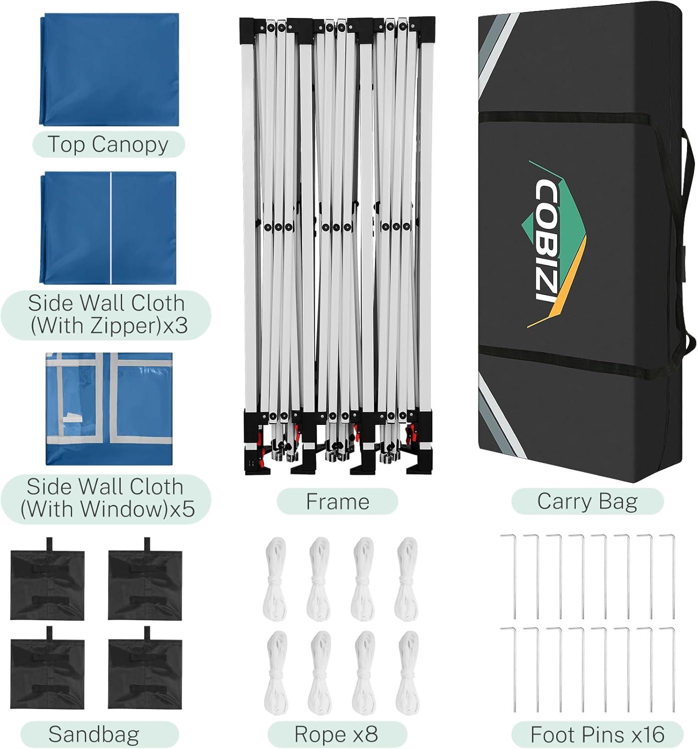 image:imageCOBIZI 10x30 Pop Up Canopy Tent 10x30 Outdoor Party Tent with 8 Removable Sidewalls UPF 50 Waterproof Portable Canopy for Parties Commercial Event with Carry Bag and 4 Sandbags Blue 10x30