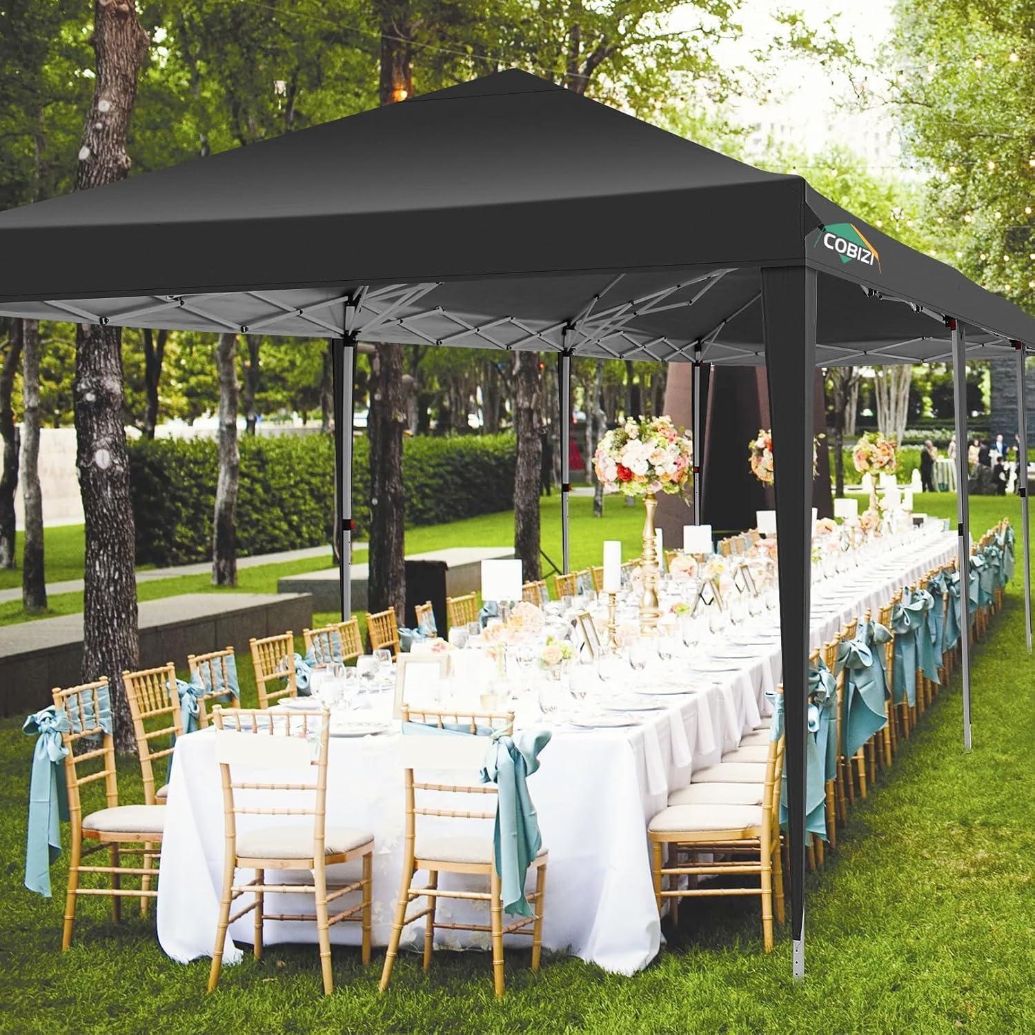 image:imageCOBIZI 10x30 Pop Up Canopy Tent 10x30 Outdoor Party Tent with 8 Removable Sidewalls UPF 50 Waterproof Portable Canopy for Parties Commercial Event with Carry Bag and 4 Sandbags Black 10x30