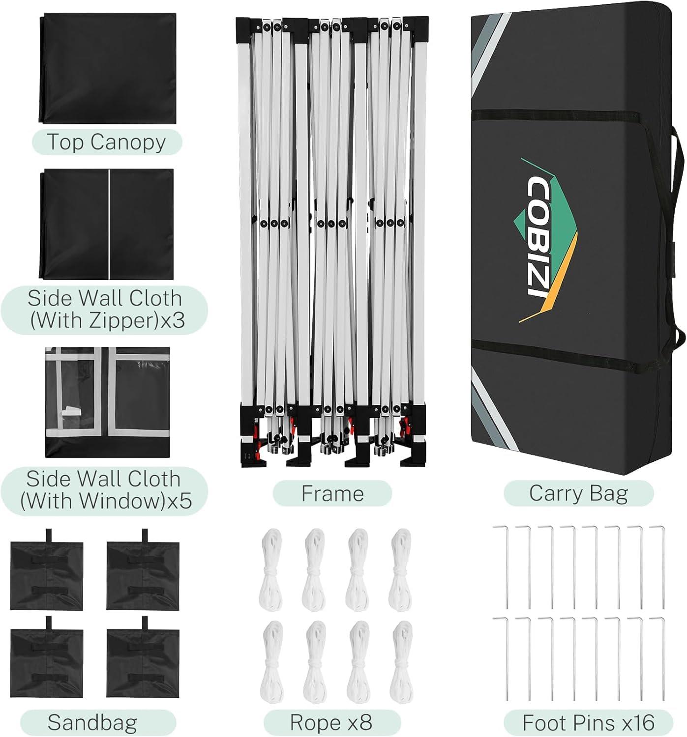 image:imageCOBIZI 10x30 Pop Up Canopy Tent 10x30 Outdoor Party Tent with 8 Removable Sidewalls UPF 50 Waterproof Portable Canopy for Parties Commercial Event with Carry Bag and 4 Sandbags Black 10x30