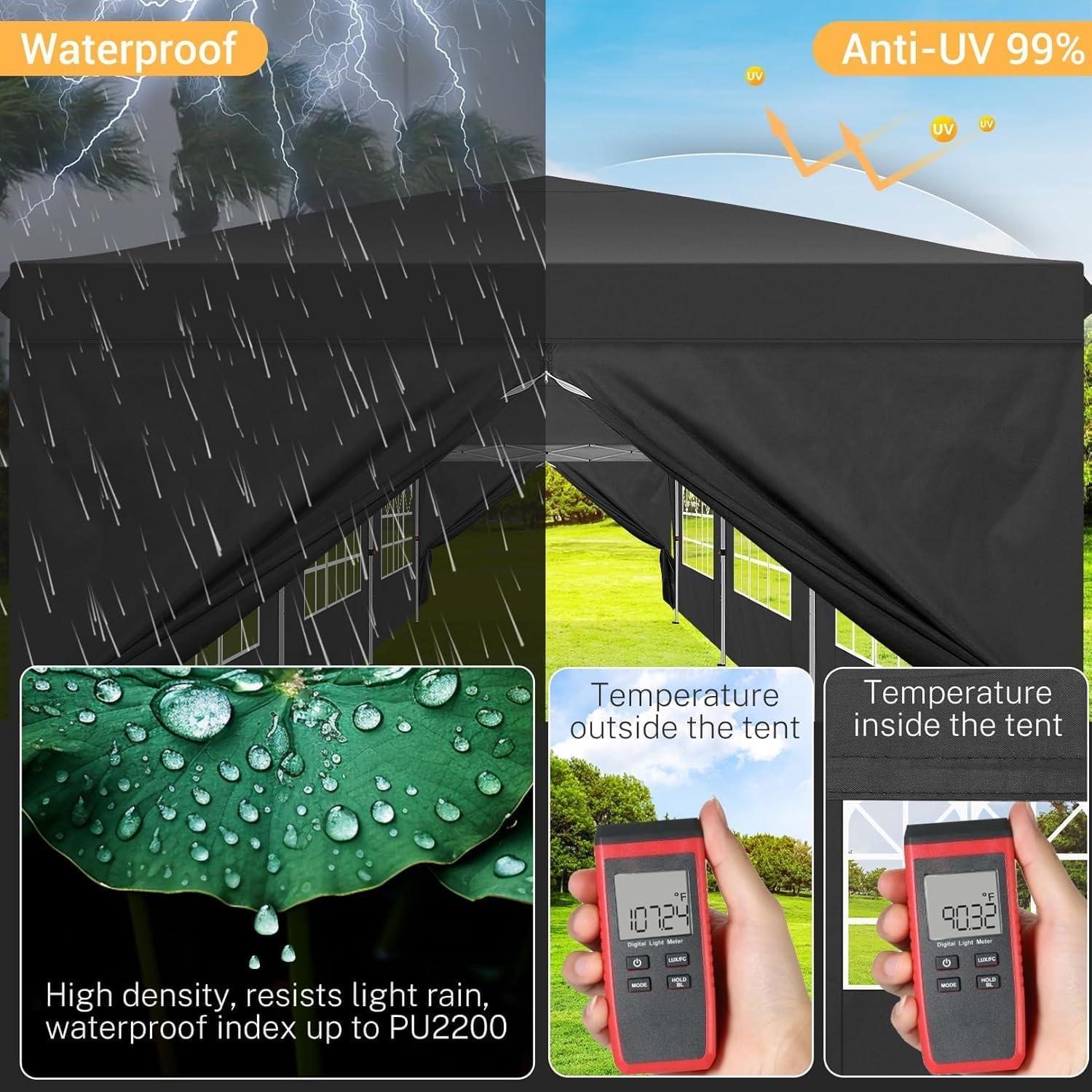image:imageCOBIZI 10x30 Pop Up Canopy Tent 10x30 Outdoor Party Tent with 8 Removable Sidewalls UPF 50 Waterproof Portable Canopy for Parties Commercial Event with Carry Bag and 4 Sandbags Black 10x30