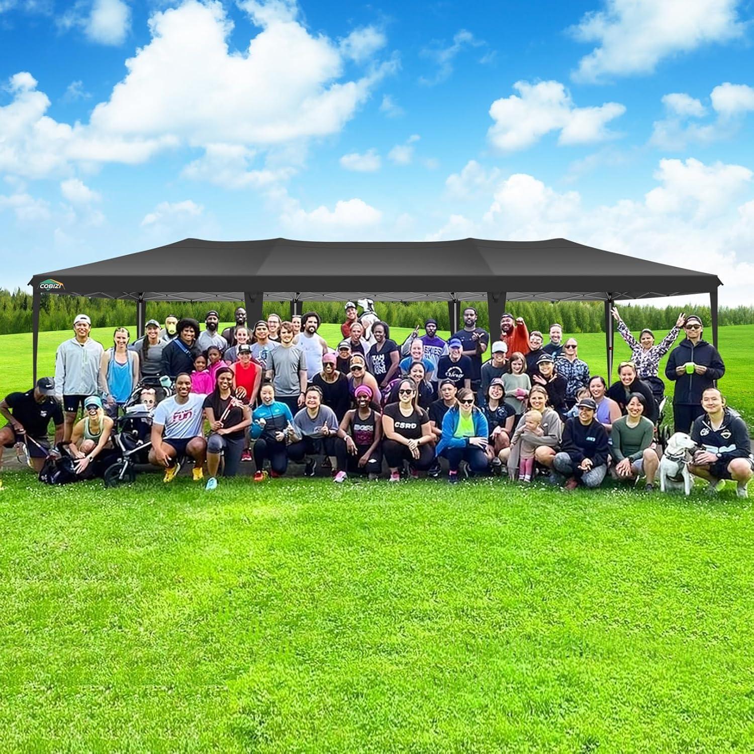 image:imageCOBIZI 10x30 Pop Up Canopy Tent 10x30 Outdoor Party Tent with 8 Removable Sidewalls UPF 50 Waterproof Portable Canopy for Parties Commercial Event with Carry Bag and 4 Sandbags Black 10x30