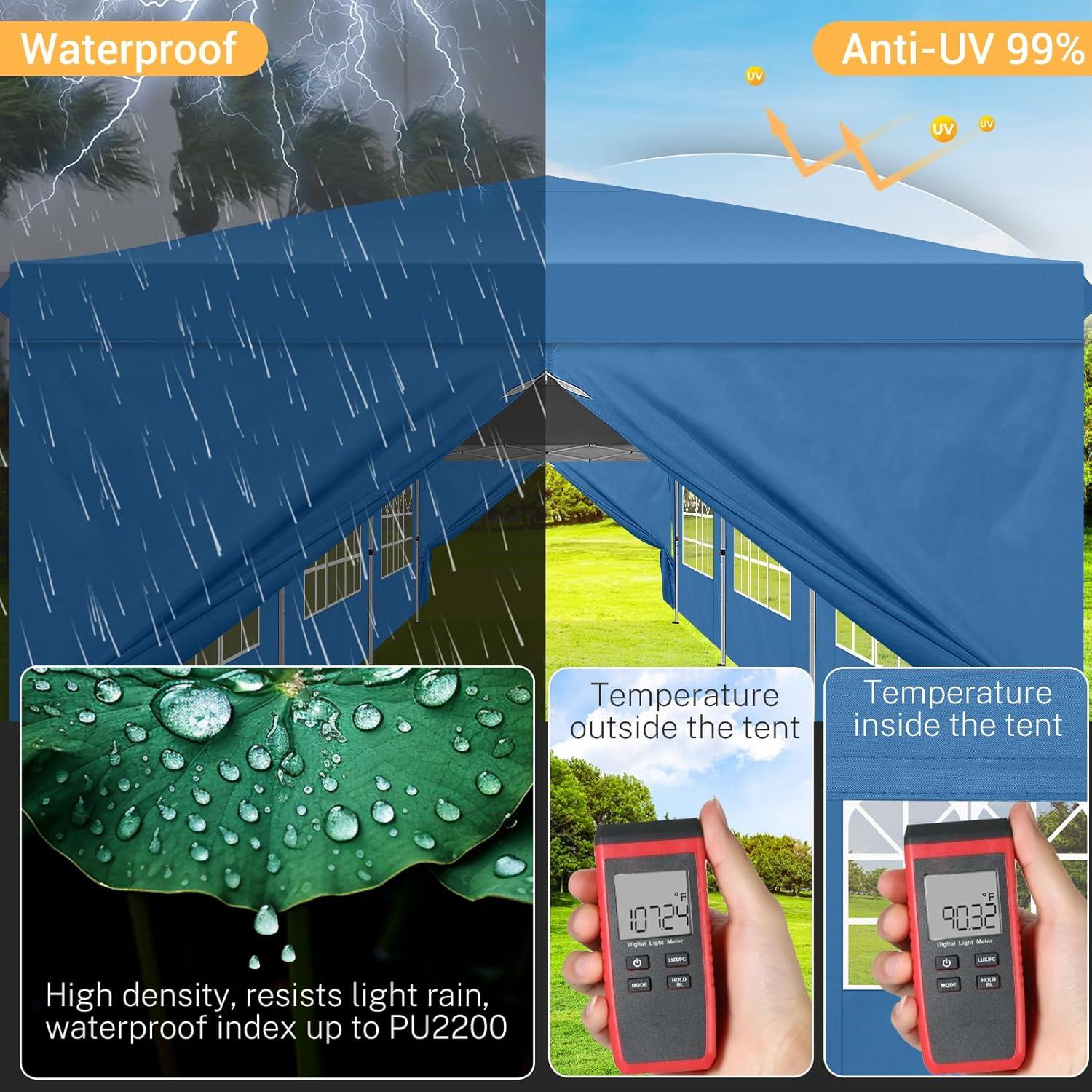 image:imageCOBIZI 10x30 Pop Up Canopy Tent 10x30 Outdoor Party Tent with 8 Removable Sidewalls UPF 50 Waterproof Portable Canopy for Parties Commercial Event with Carry Bag and 4 Sandbags Blue 10x30