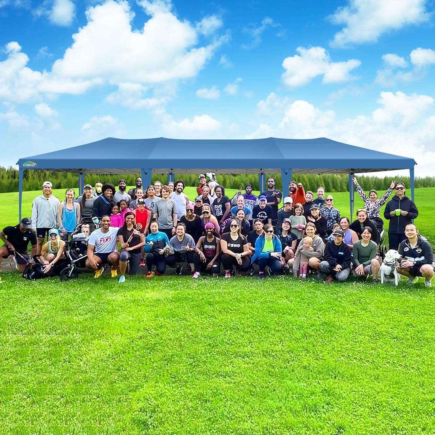 image:imageCOBIZI 10x30 Pop Up Canopy Tent 10x30 Outdoor Party Tent with 8 Removable Sidewalls UPF 50 Waterproof Portable Canopy for Parties Commercial Event with Carry Bag and 4 Sandbags Blue 10x30