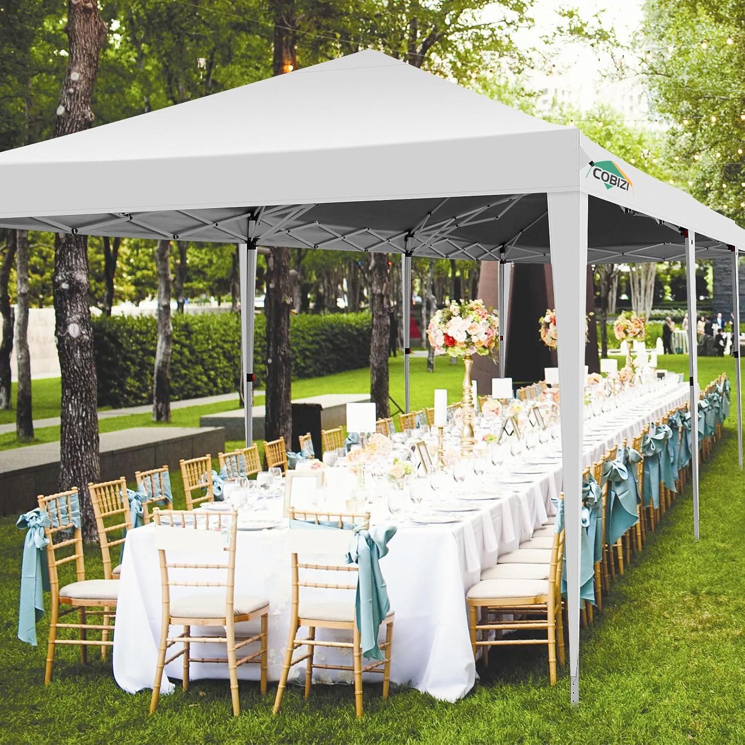 image:imageCOBIZI 10x30 Pop Up Canopy Tent with 8 Removable Sidewalls Waterproof Commercial Instant Shelter Outdoor Party Tent Portable Canopy Tent for Parties with Carry Bag and 4 Sandbags White 10x30