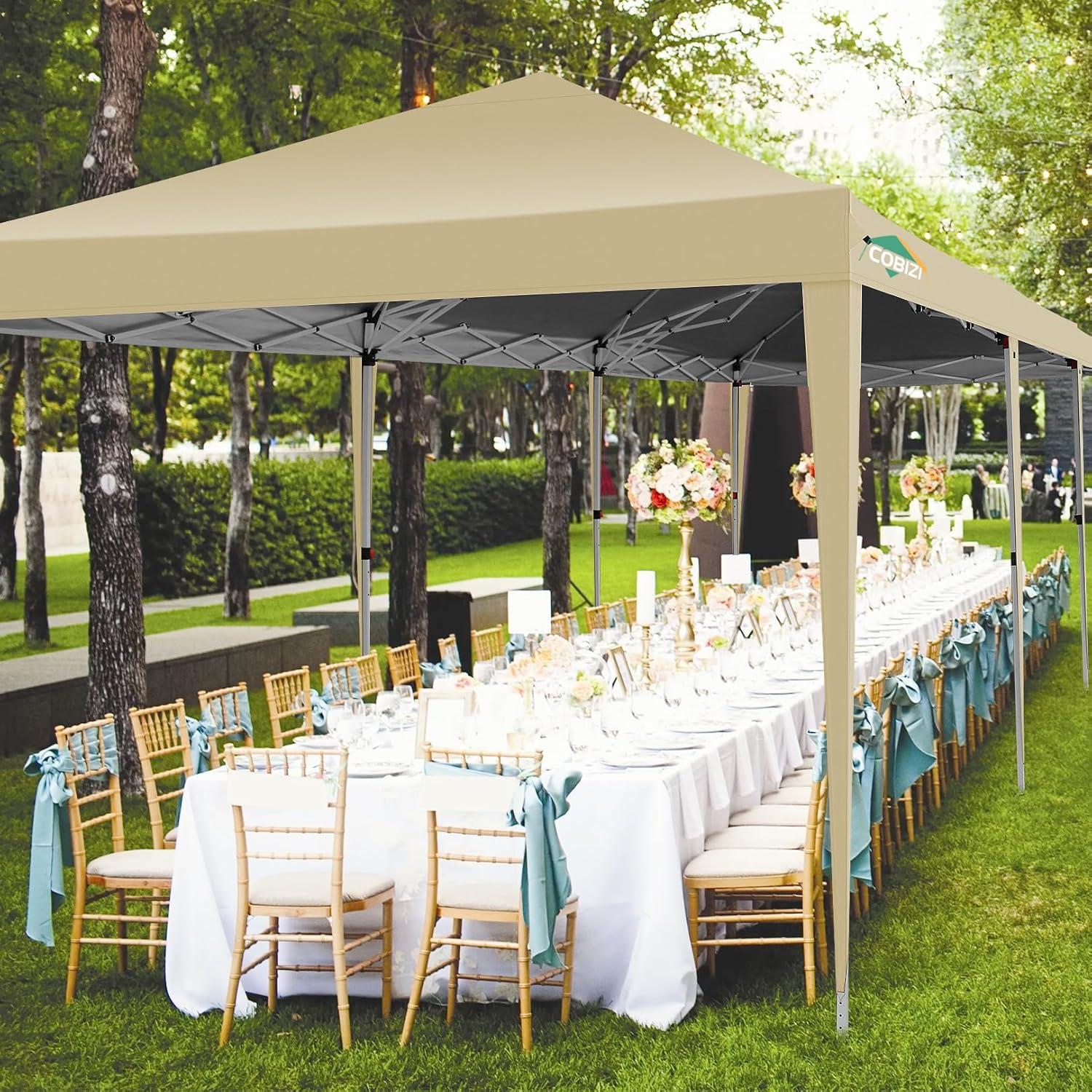 image:imageCOBIZI 10x30 Pop Up Canopy Tent with 8 Removable Sidewalls Waterproof Commercial Instant Shelter Outdoor Party Tent Portable Canopy Tent for Parties with Carry Bag and 4 Sandbags Khaki 10x30