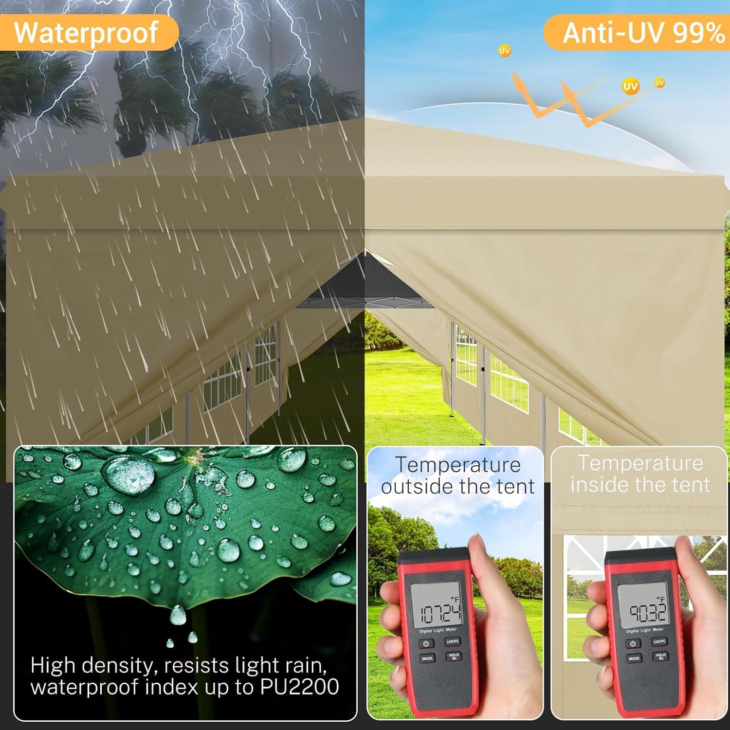 image:imageCOBIZI 10x30 Pop Up Canopy Tent with 8 Removable Sidewalls Waterproof Commercial Instant Shelter Outdoor Party Tent Portable Canopy Tent for Parties with Carry Bag and 4 Sandbags Khaki 10x30