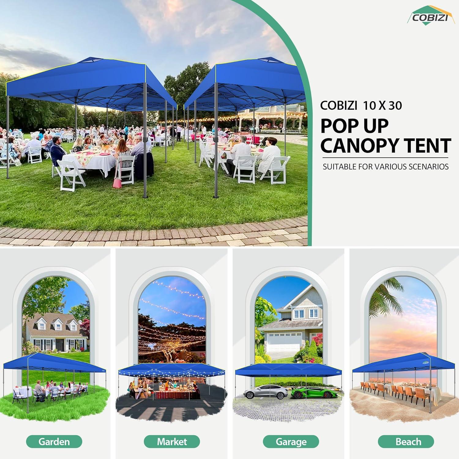 image:imageCOBIZI 10x30 Pop Up Canopy Tent with Air Vent EZ Pop Up Party 10x30 Gazebo Waterproof and UPF50Outdoor Canopy for Parties Wedding Eventswith Roller Bag SandbagsBlue