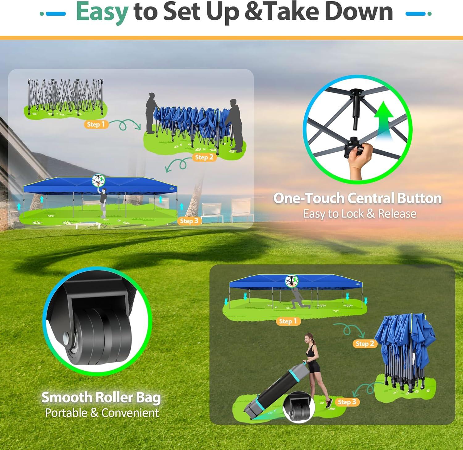 image:imageCOBIZI 10x30 Pop Up Canopy Tent with Air Vent EZ Pop Up Party 10x30 Gazebo Waterproof and UPF50Outdoor Canopy for Parties Wedding Eventswith Roller Bag SandbagsBlue