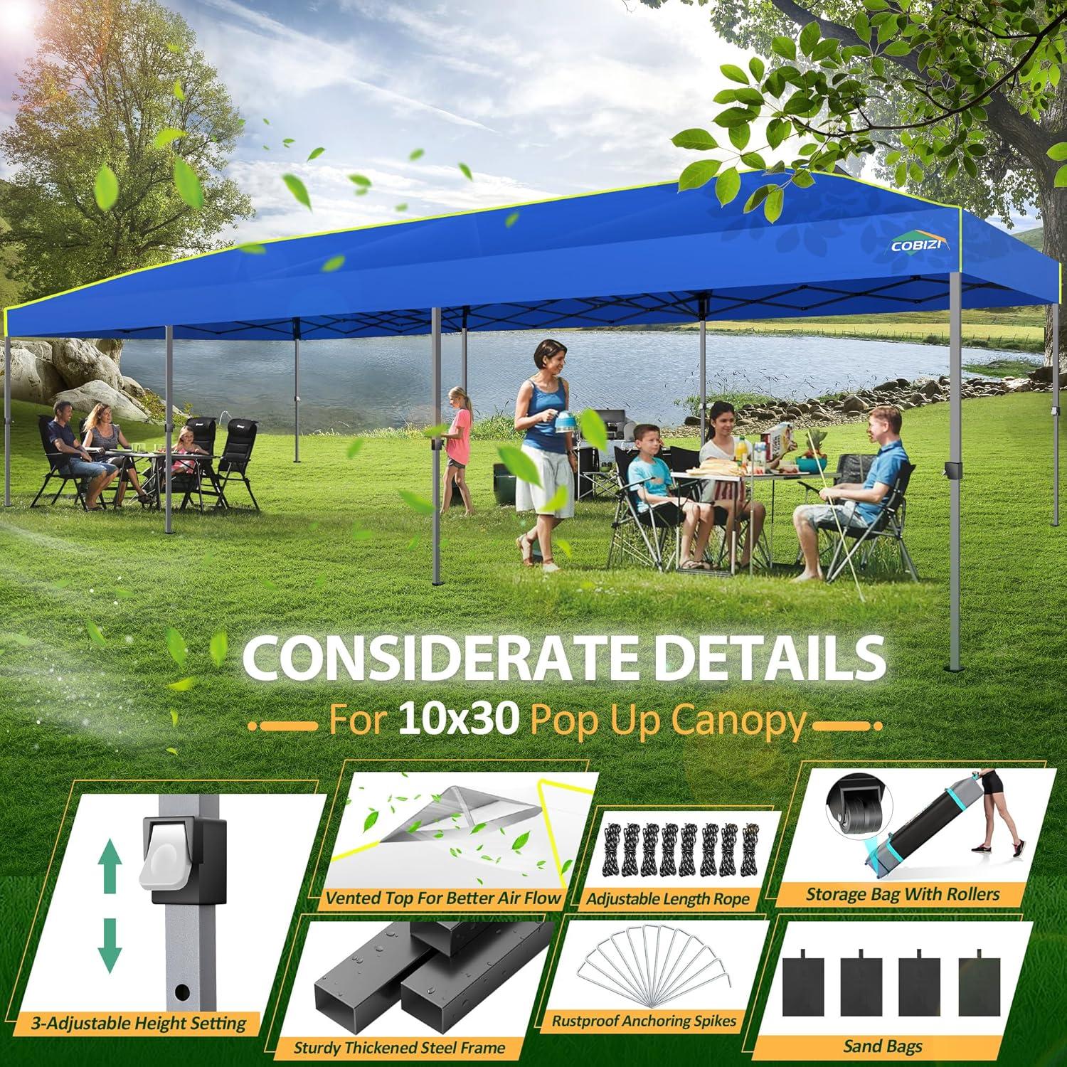 image:imageCOBIZI 10x30 Pop Up Canopy Tent with Air Vent EZ Pop Up Party 10x30 Gazebo Waterproof and UPF50Outdoor Canopy for Parties Wedding Eventswith Roller Bag SandbagsBlue