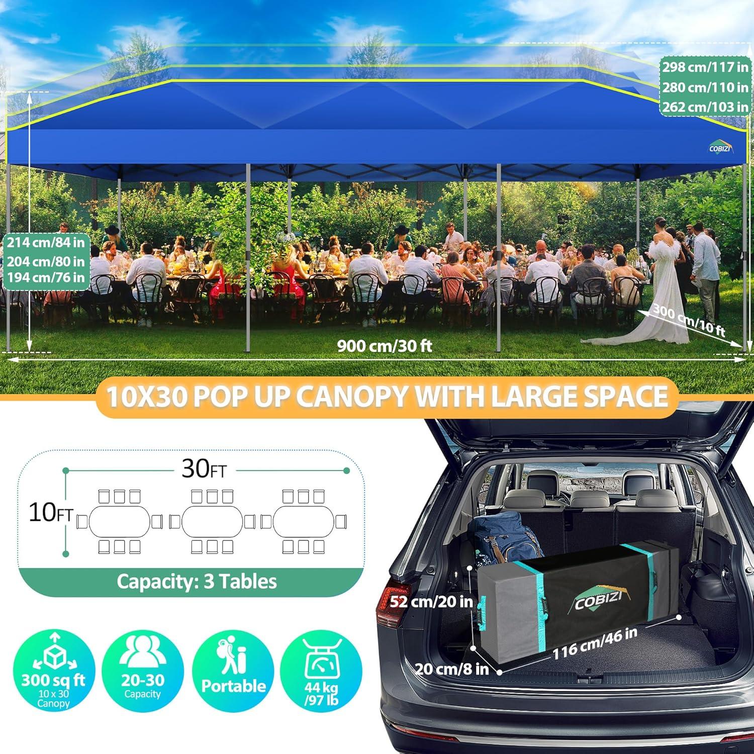 image:imageCOBIZI 10x30 Pop Up Canopy Tent with Air Vent EZ Pop Up Party 10x30 Gazebo Waterproof and UPF50Outdoor Canopy for Parties Wedding Eventswith Roller Bag SandbagsBlue