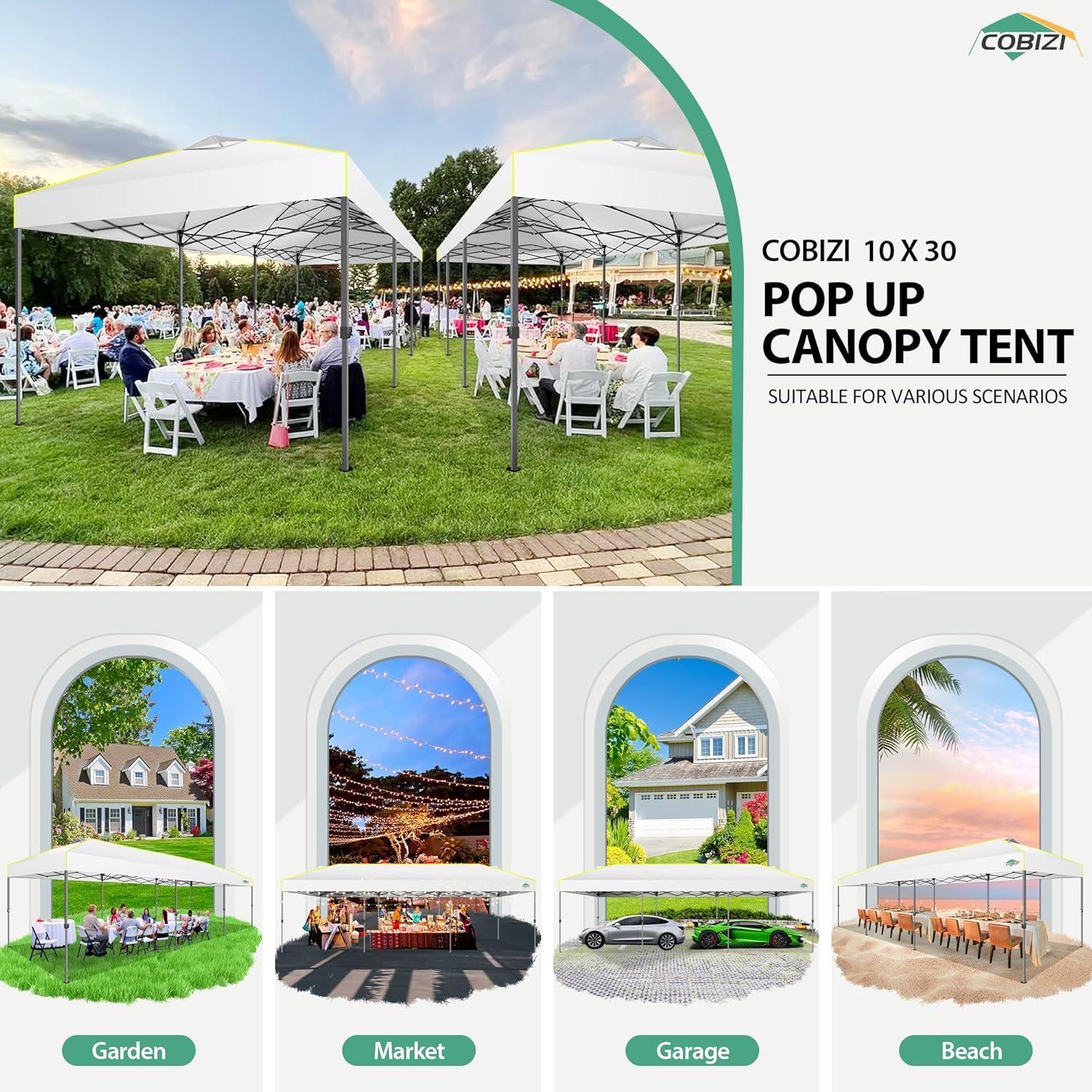 image:imageCOBIZI 10x30 Pop Up Canopy Tent with Air Vent EZ Pop Up Party 10x30 Waterproof and UPF50Outdoor Canopy Tent for Parties Wedding Eventswith Roller Bag SandbagsWhite