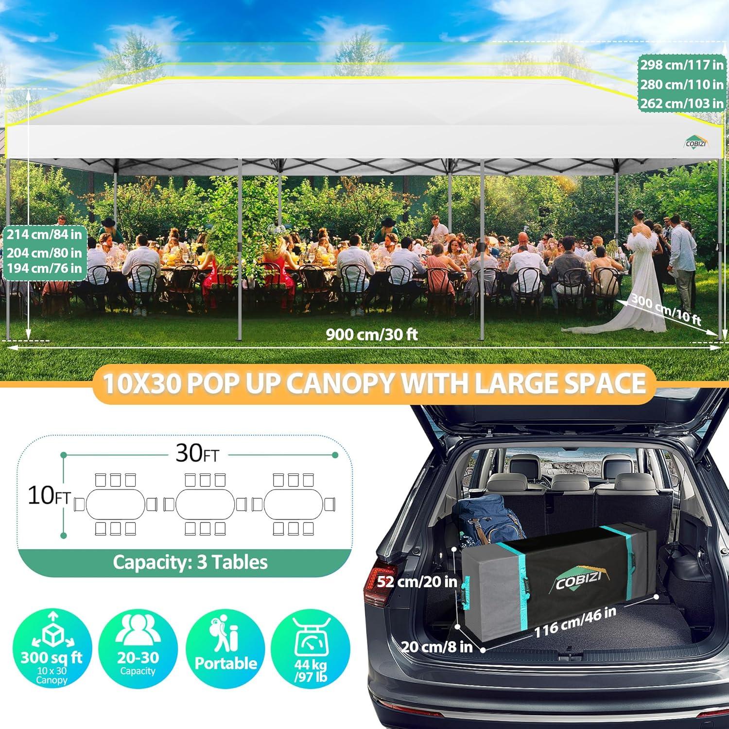 image:imageCOBIZI 10x30 Pop Up Canopy Tent with Air Vent EZ Pop Up Party 10x30 Waterproof and UPF50Outdoor Canopy Tent for Parties Wedding Eventswith Roller Bag SandbagsWhite