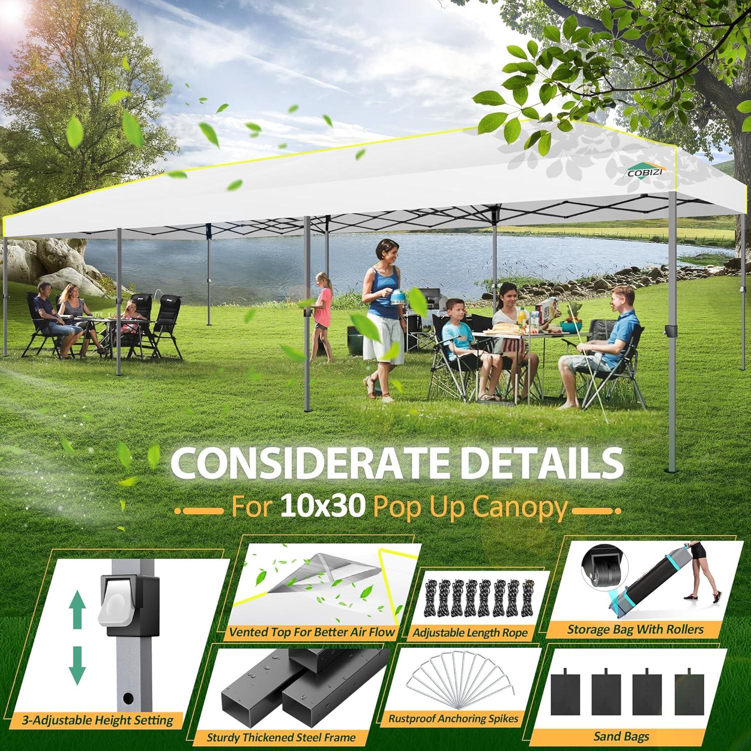 image:imageCOBIZI 10x30 Pop Up Canopy Tent with Air Vent EZ Pop Up Party 10x30 Waterproof and UPF50Outdoor Canopy Tent for Parties Wedding Eventswith Roller Bag SandbagsWhite