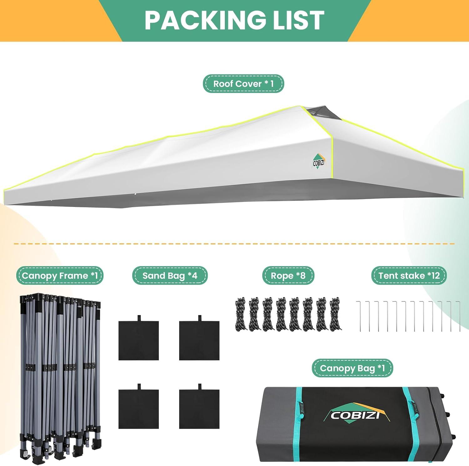 image:imageCOBIZI 10x30 Pop Up Canopy Wedding Party Tent Without Sidewall One Push Setup Glow 3 Adjustable Height Air Vent Waterproof UPF50 Wheeled Bag 4 Sandbag 8 Stake Ropes for Commercial Outdoor