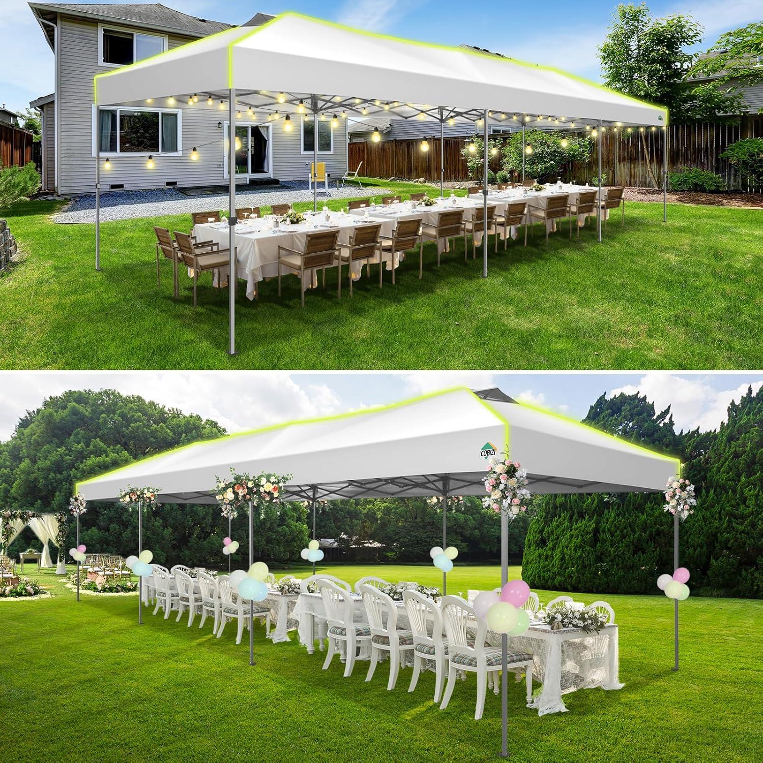 image:imageCOBIZI 10x30 Pop Up Canopy Wedding Party Tent Without Sidewall One Push Setup Glow 3 Adjustable Height Air Vent Waterproof UPF50 Wheeled Bag 4 Sandbag 8 Stake Ropes for Commercial Outdoor