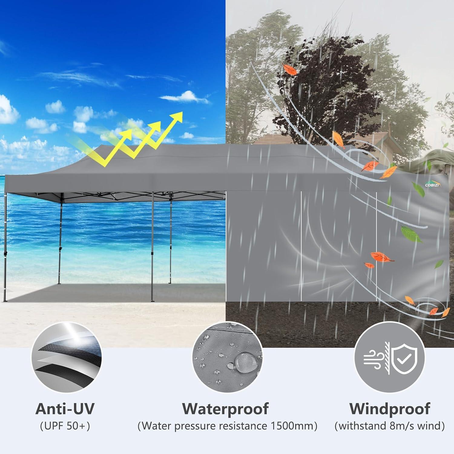 image:imageCOBIZI 10x30 Pop up Canopy Tent 10x30 Canopy with Sidewalls Heavy Duty Party Tent Tents for Parties Foldable UPF 50 Waterproof Commercial Easy up Canopy with Roller Bag GreyWindproof Upgraded