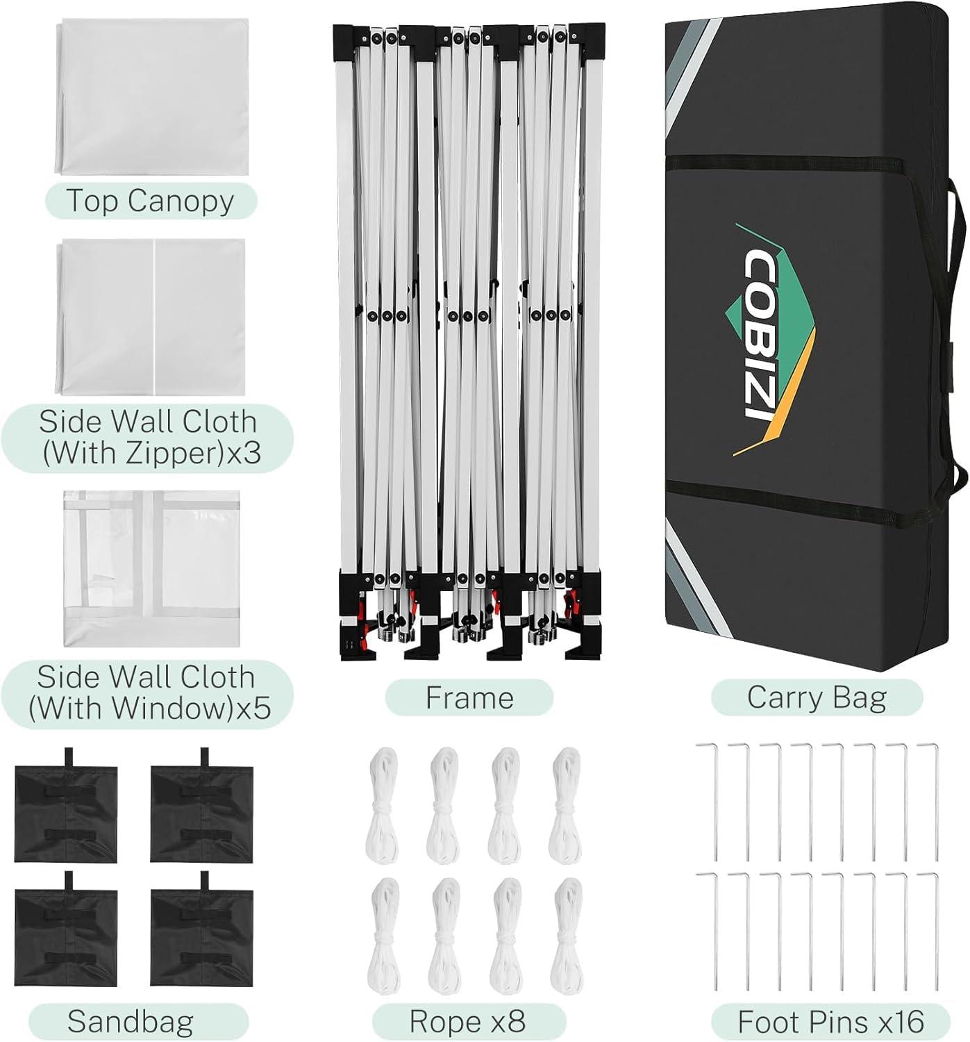 image:imageCOBIZI 10x30 Pop up Canopy Tent for Parties Protable Canopy Tent with 8 Sidewalls Waterproof Commercial Instant Shelter Tent for Wedding Courtyard with Carry Bag and 4 Sandbags10x30FT White