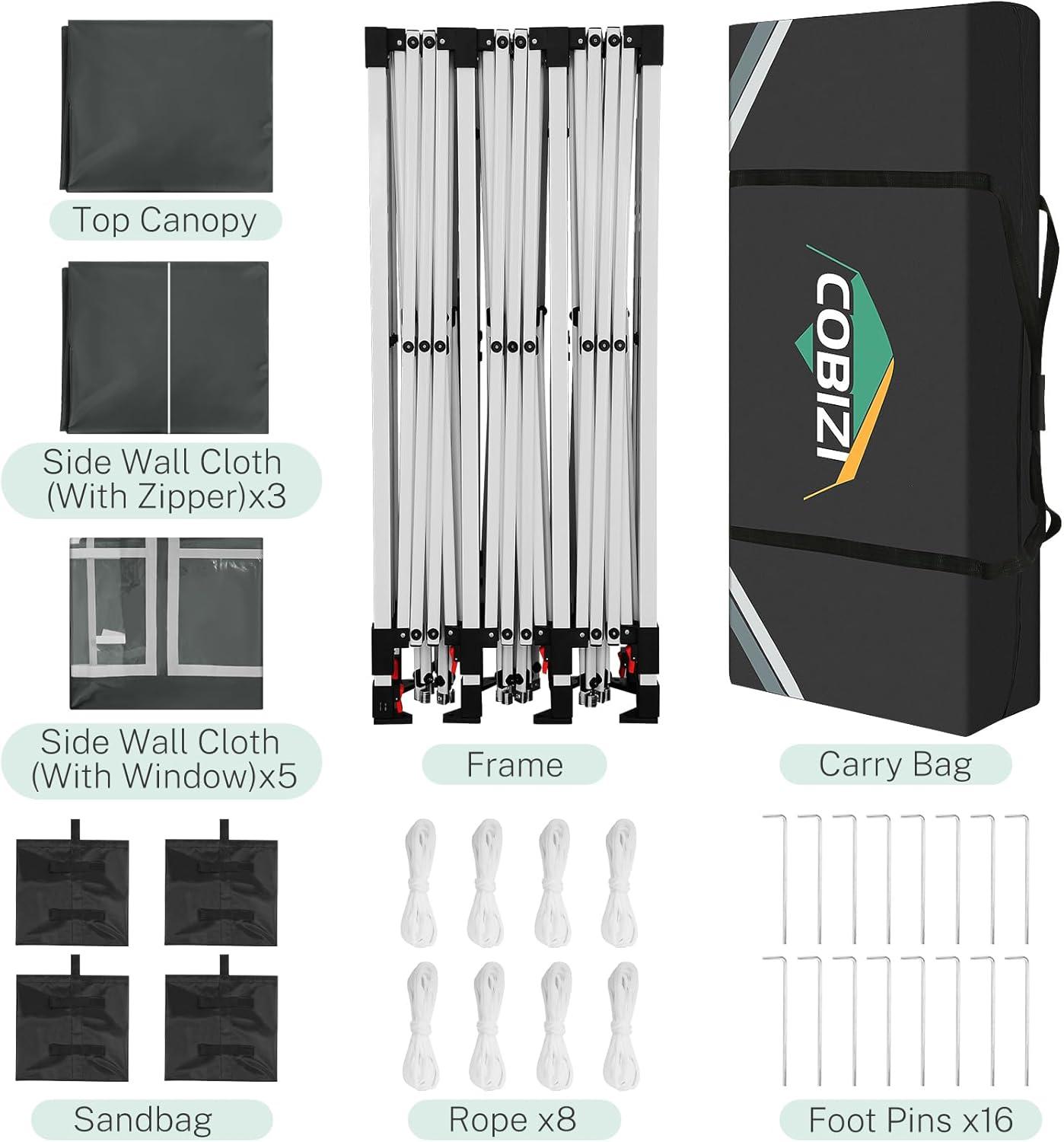 image:imageCOBIZI 10x30 Pop up Canopy Tent for Parties Protable Canopy Tent with 8 Sidewalls Waterproof Commercial Instant Shelter Tent for Wedding Courtyard with Carry Bag and 4 Sandbags10x30FT Grey