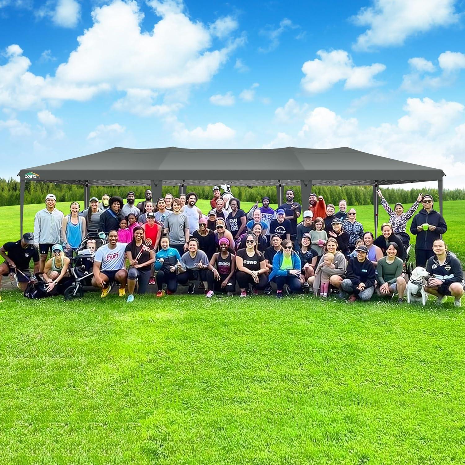 image:imageCOBIZI 10x30 Pop up Canopy Tent for Parties Protable Canopy Tent with 8 Sidewalls Waterproof Commercial Instant Shelter Tent for Wedding Courtyard with Carry Bag and 4 Sandbags10x30FT Grey
