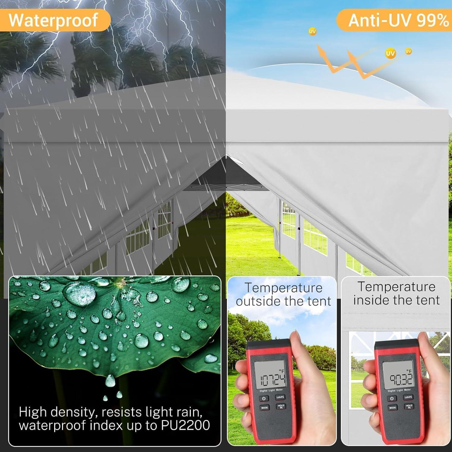 image:imageCOBIZI 10x30 Pop up Canopy Tent for Parties Protable Canopy Tent with 8 Sidewalls Waterproof Commercial Instant Shelter Tent for Wedding Courtyard with Carry Bag and 4 Sandbags10x30FT White