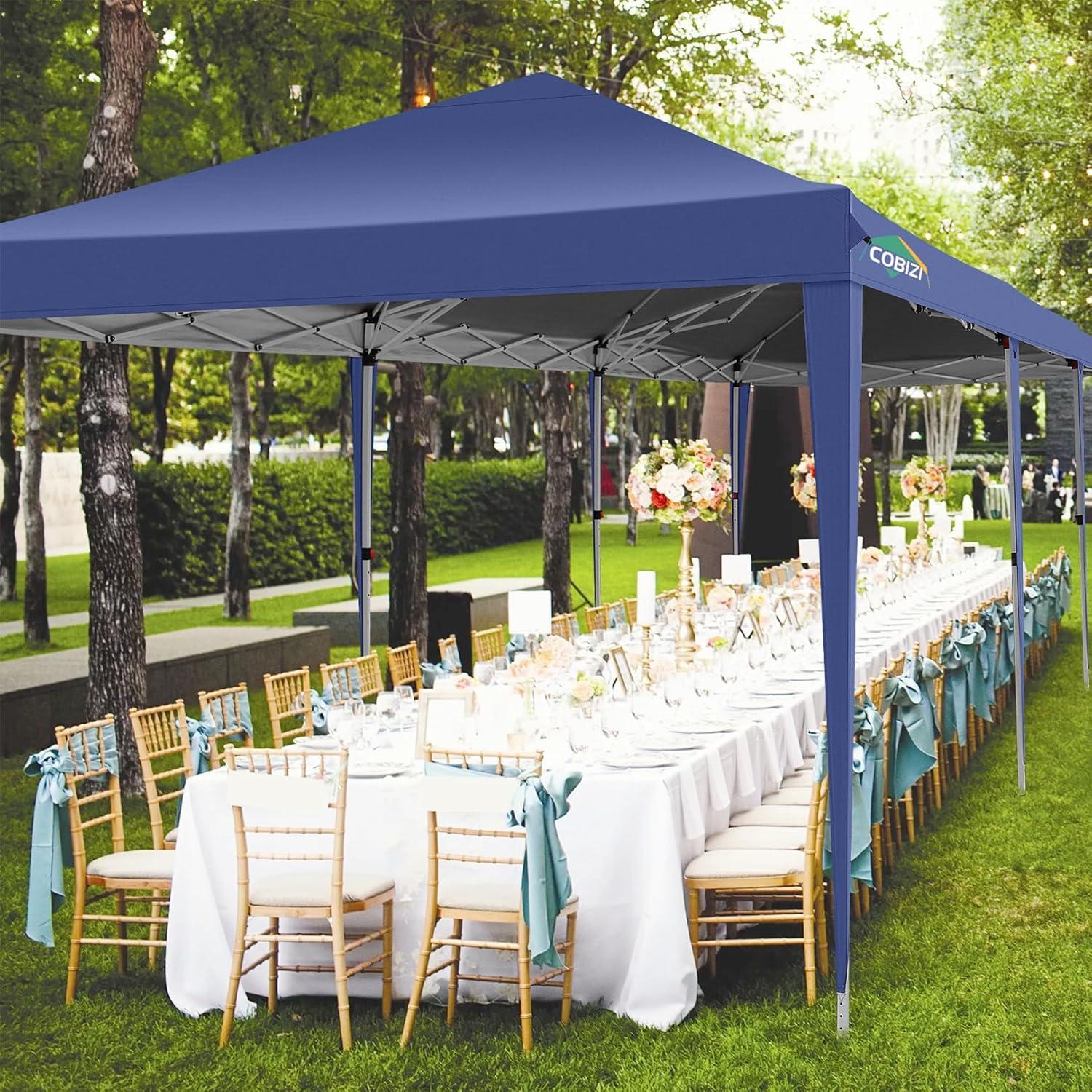 image:imageCOBIZI 10x30 Pop up Canopy Tent for Parties Protable Canopy Tent with 8 Sidewalls Waterproof Commercial Instant Shelter for Wedding Courtyard with Carry Bag and 4 Sandbags10x30FT Navy Blue