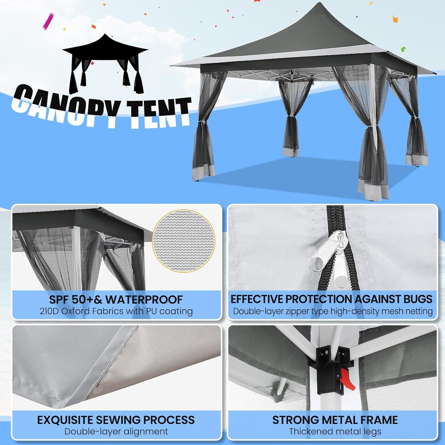 image:imageCOBIZI 11x11 Pop Up Gazebo OnePush Canopy Tent Carpas Para Patio Outdoor Canopy Shelter with Double Roof Ventiation 121 Square Feet of Shade for Lawn Garden Backyard and Deck Gray Upgraded 20Darkgrey