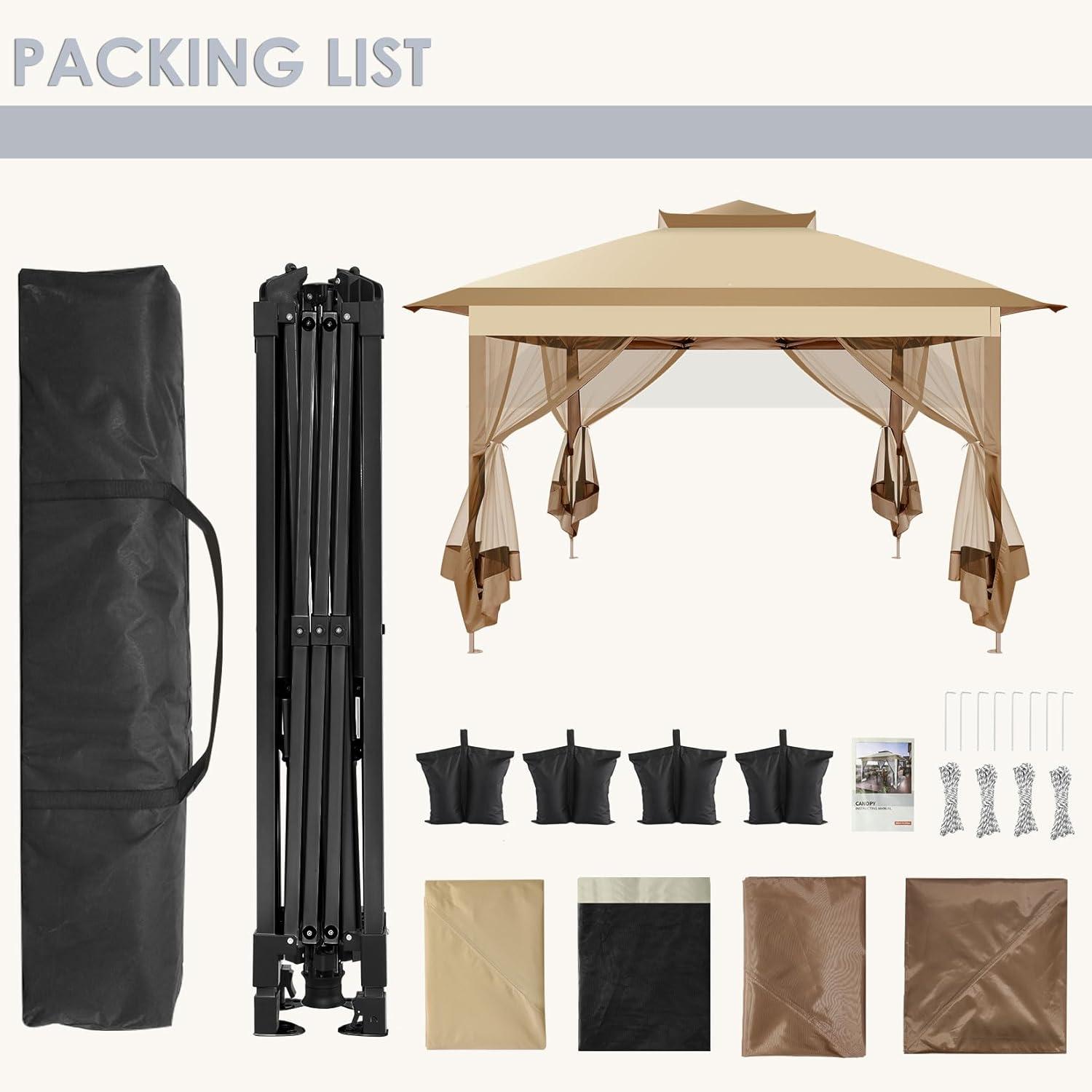 image:imageCOBIZI 11x11 Pop Up Gazebo OnePush Canopy Tent Carpas Para Patio Outdoor Canopy Shelter with Double Roof Ventiation 121 Square Feet of Shade for Lawn Garden Backyard and Deck Gray Upgraded 20Khaki