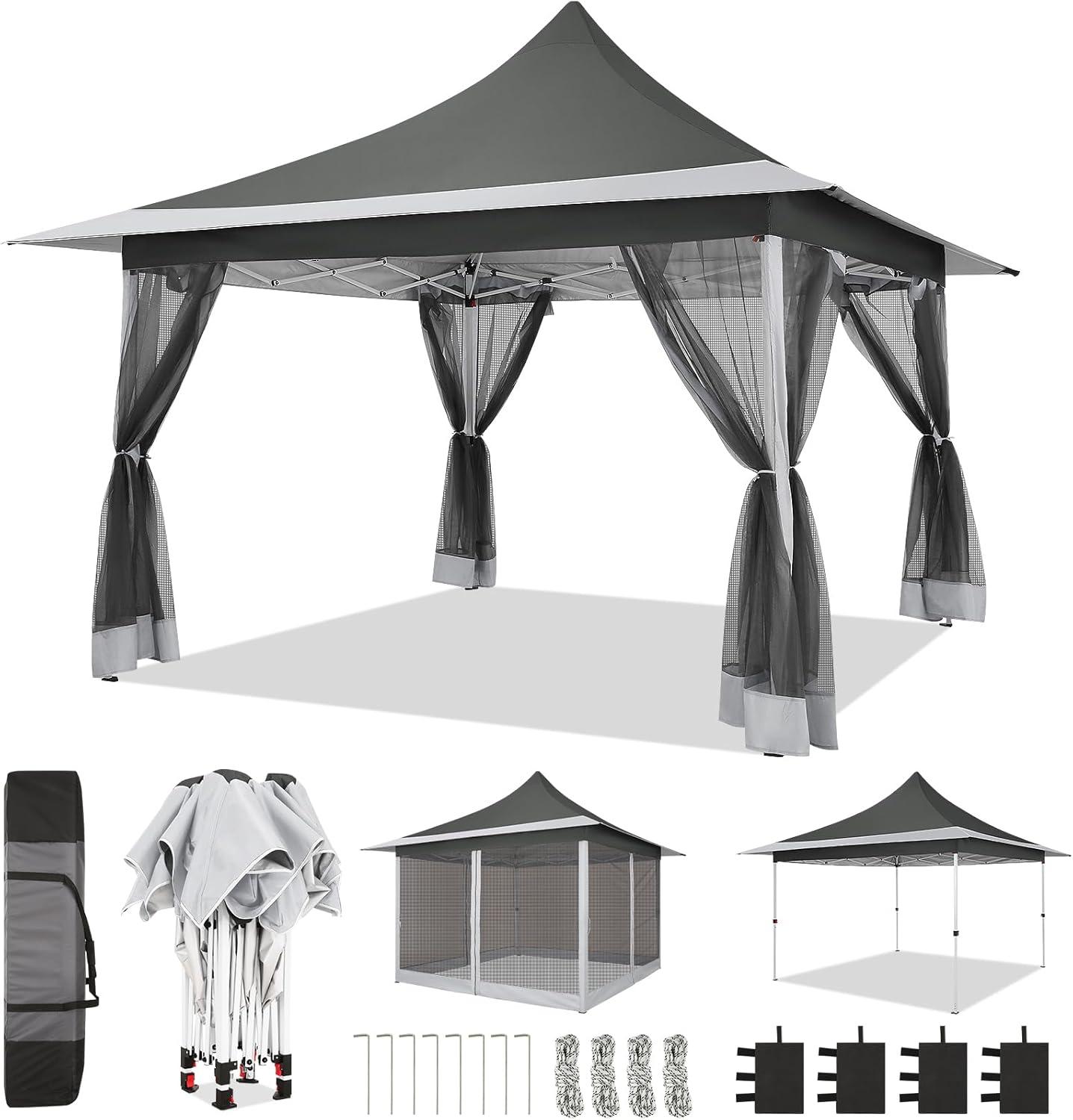 image:imageCOBIZI 11x11 Pop Up Gazebo OnePush Canopy Tent Carpas Para Patio Outdoor Canopy Shelter with Double Roof Ventiation 121 Square Feet of Shade for Lawn Garden Backyard and Deck Gray Upgraded 20Darkgrey