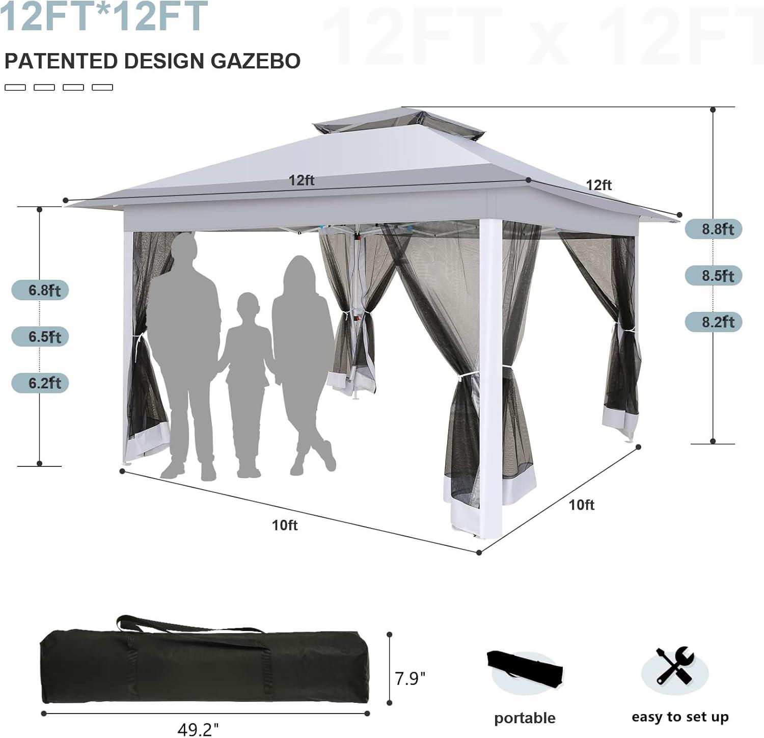 image:imageCOBIZI 11x11 Pop Up Gazebo OnePush Canopy Tent Carpas Para Patio Outdoor Canopy Shelter with Double Roof Ventiation 121 Square Feet of Shade for Lawn Garden Backyard and Deck Gray Upgraded 20DimDim
