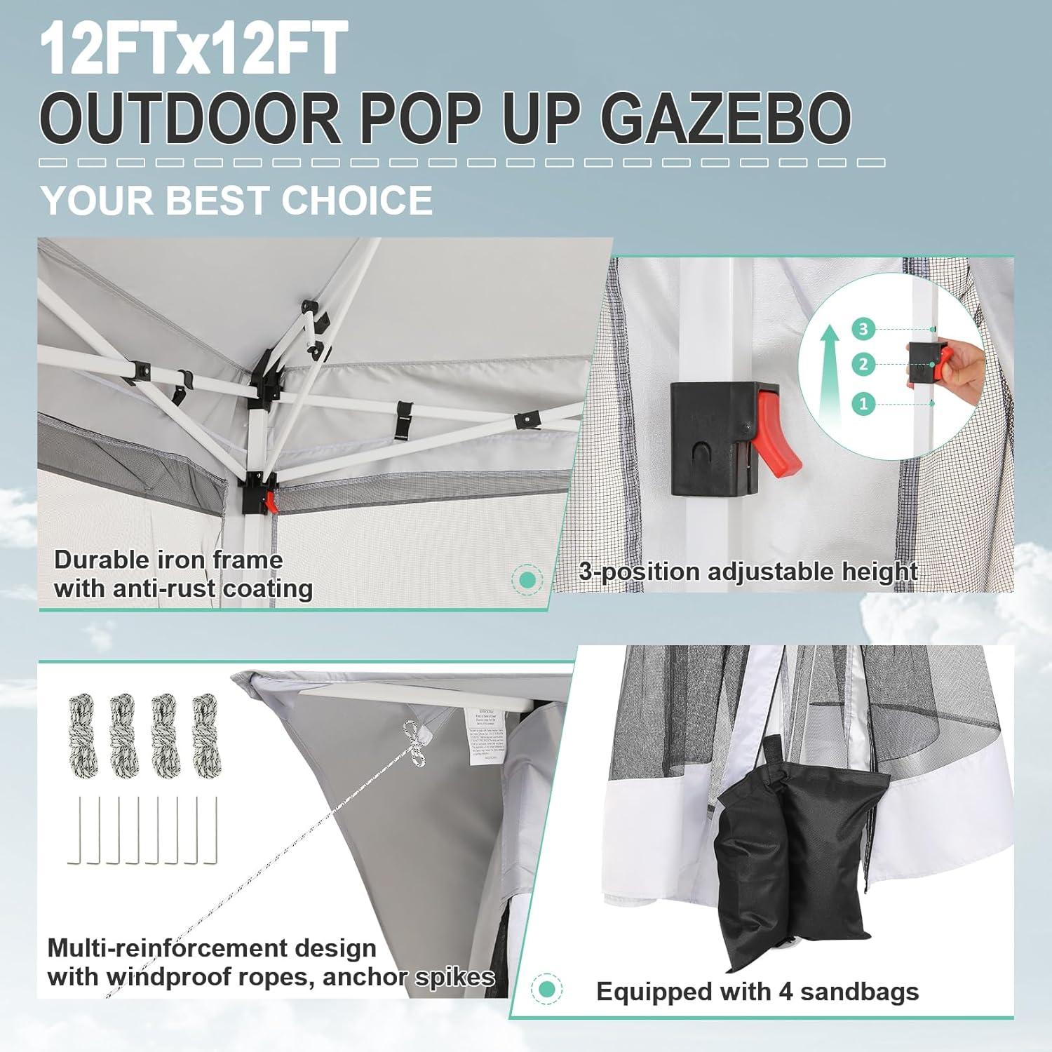 image:imageCOBIZI 11x11 Pop Up Gazebo OnePush Canopy Tent Carpas Para Patio Outdoor Canopy Shelter with Double Roof Ventiation 121 Square Feet of Shade for Lawn Garden Backyard and Deck Gray Upgraded 20GrayUpgrade