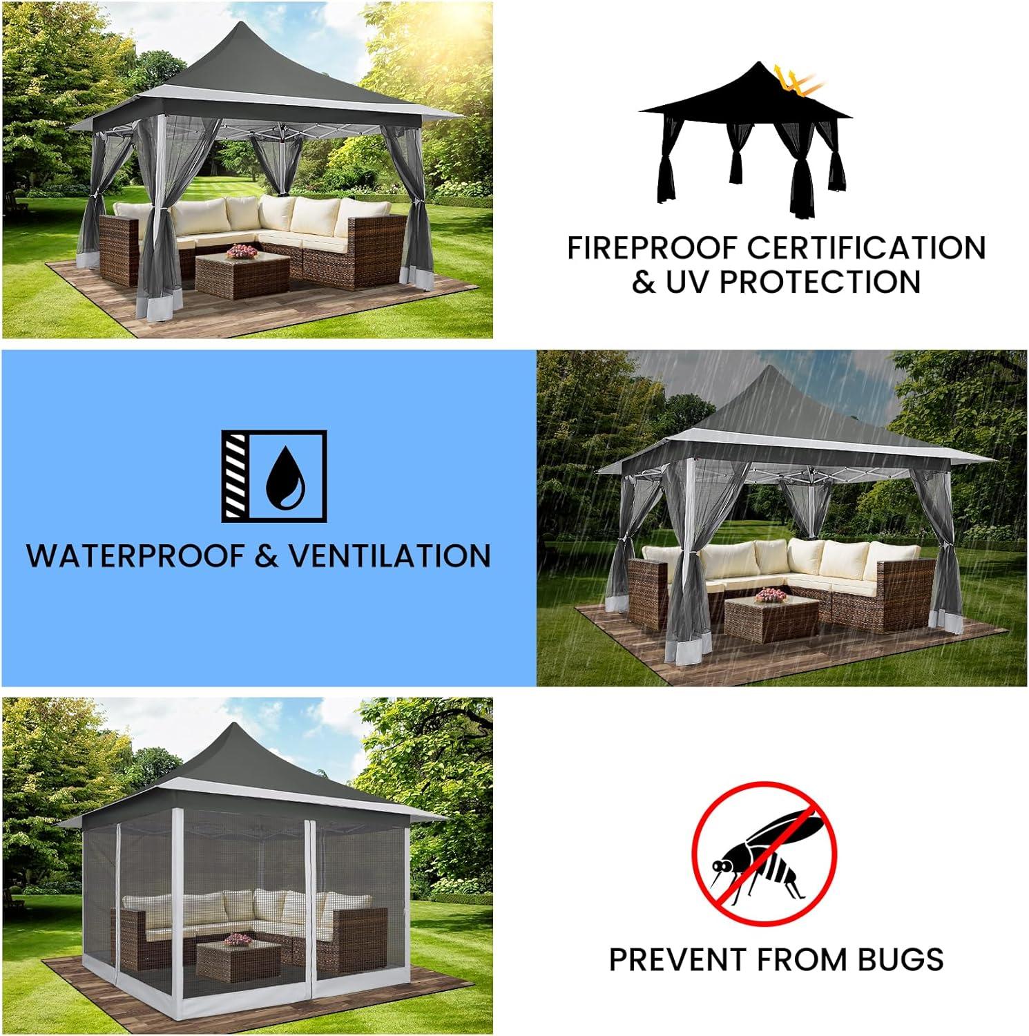 image:imageCOBIZI 11x11 Pop Up Gazebo OnePush Canopy Tent Carpas Para Patio Outdoor Canopy Shelter with Double Roof Ventiation 121 Square Feet of Shade for Lawn Garden Backyard and Deck Gray Upgraded 20Darkgrey