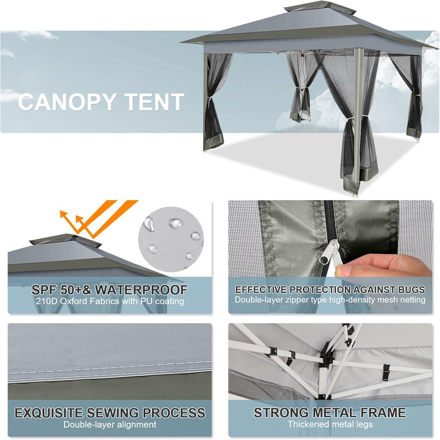 image:imageCOBIZI 11x11 Pop Up Gazebo OnePush Canopy Tent Carpas Para Patio Outdoor Canopy Shelter with Double Roof Ventiation 121 Square Feet of Shade for Lawn Garden Backyard and Deck Gray Upgraded 20Darkgrey