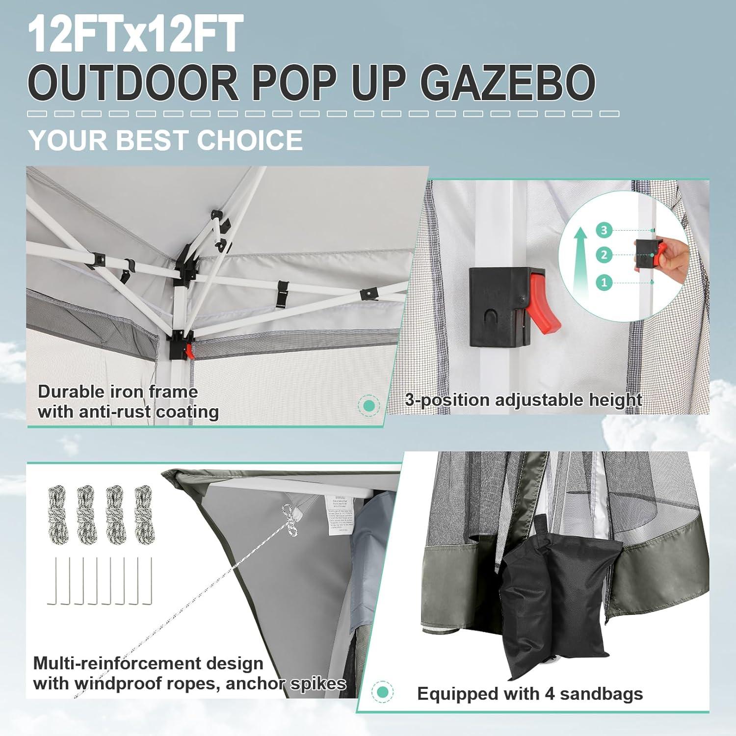 image:imageCOBIZI 11x11 Pop Up Gazebo OnePush Canopy Tent Carpas Para Patio Outdoor Canopy Shelter with Double Roof Ventiation 121 Square Feet of Shade for Lawn Garden Backyard and Deck Gray Upgraded 20Darkgrey
