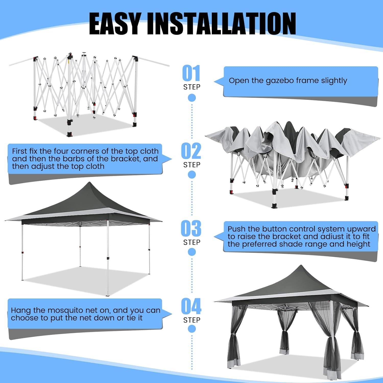 image:imageCOBIZI 11x11 Pop Up Gazebo OnePush Canopy Tent Carpas Para Patio Outdoor Canopy Shelter with Double Roof Ventiation 121 Square Feet of Shade for Lawn Garden Backyard and Deck Gray Upgraded 20Darkgrey