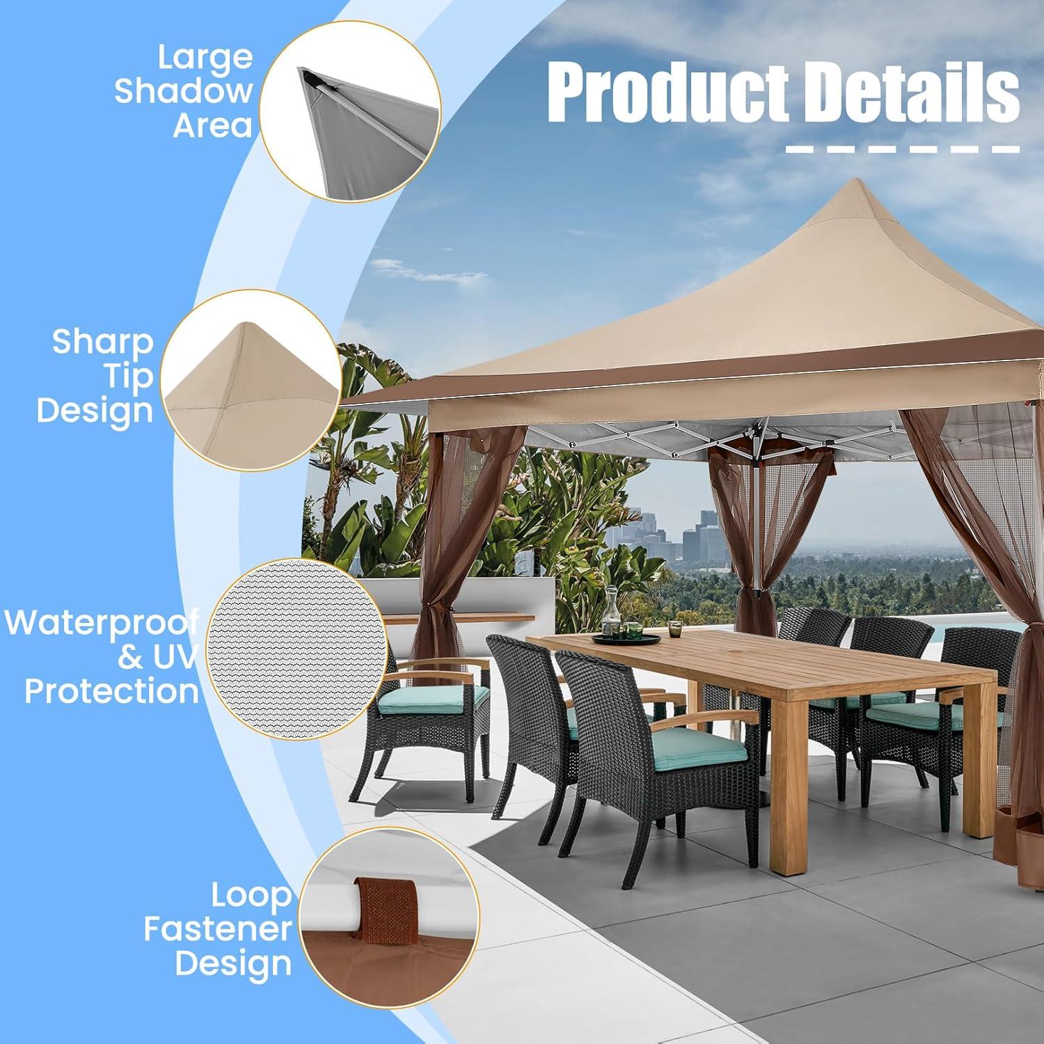image:imageCOBIZI 11x11 Pop Up Gazebo OnePush Canopy Tent Carpas Para Patio Outdoor Canopy Shelter with Double Roof Ventiation 121 Square Feet of Shade for Lawn Garden Backyard and Deck Gray Upgraded 20Khaki