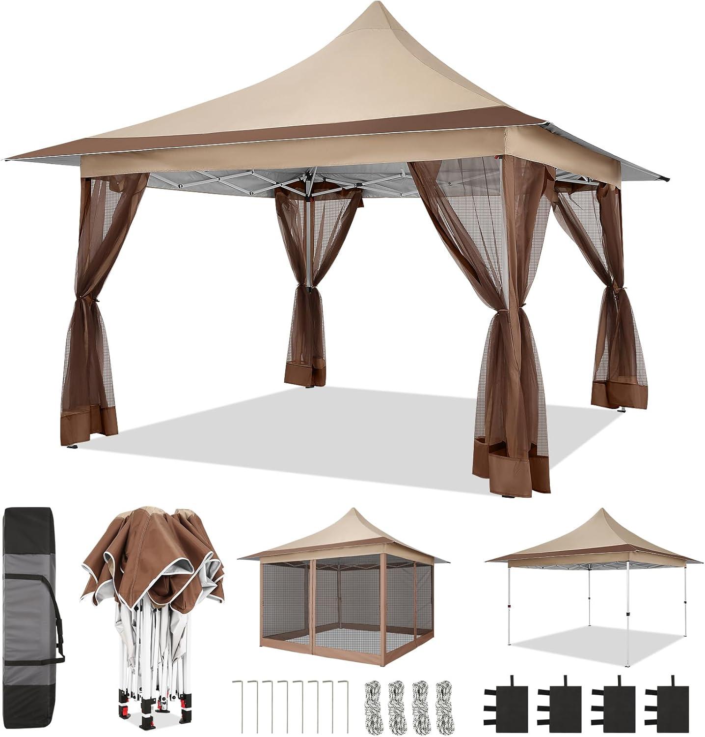 image:imageCOBIZI 11x11 Pop Up Gazebo OnePush Canopy Tent Carpas Para Patio Outdoor Canopy Shelter with Double Roof Ventiation 121 Square Feet of Shade for Lawn Garden Backyard and Deck Gray Upgraded 20Khaki