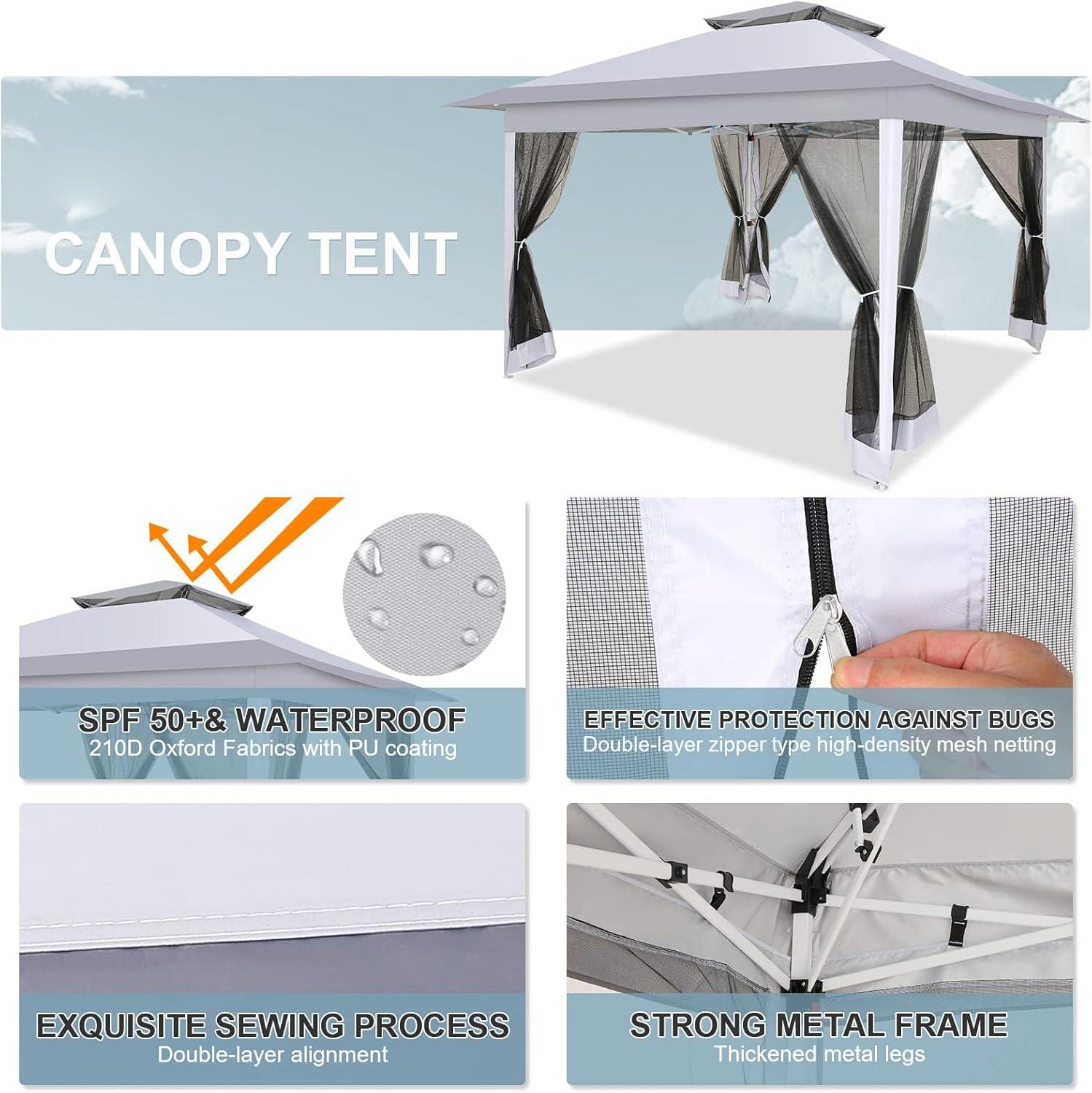image:imageCOBIZI 11x11 Pop Up Gazebo OnePush Canopy Tent Carpas Para Patio Outdoor Canopy Shelter with Double Roof Ventiation 121 Square Feet of Shade for Lawn Garden Backyard and Deck Gray Upgraded 20GrayUpgrade
