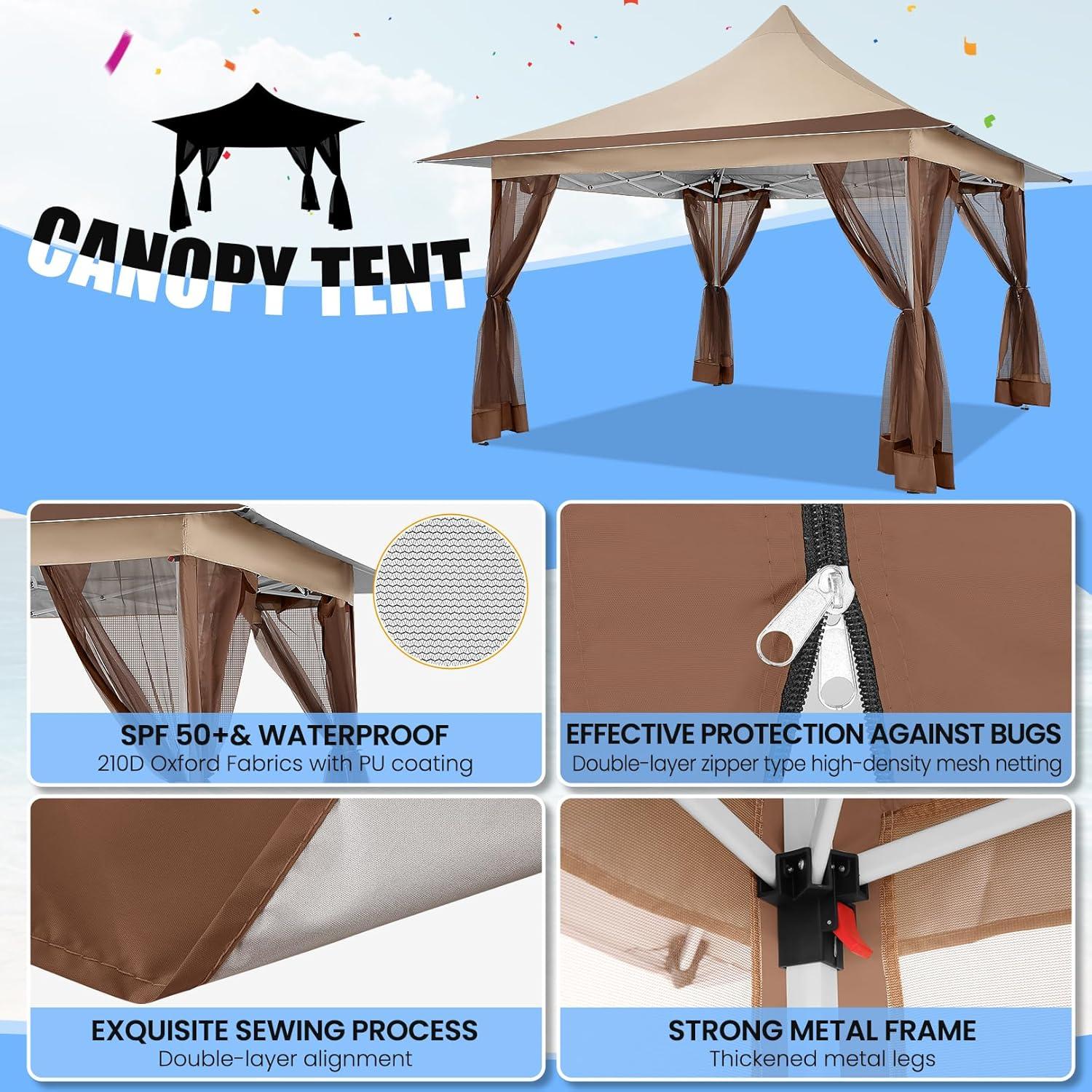 image:imageCOBIZI 11x11 Pop Up Gazebo OnePush Canopy Tent Carpas Para Patio Outdoor Canopy Shelter with Double Roof Ventiation 121 Square Feet of Shade for Lawn Garden Backyard and Deck Gray Upgraded 20Khaki