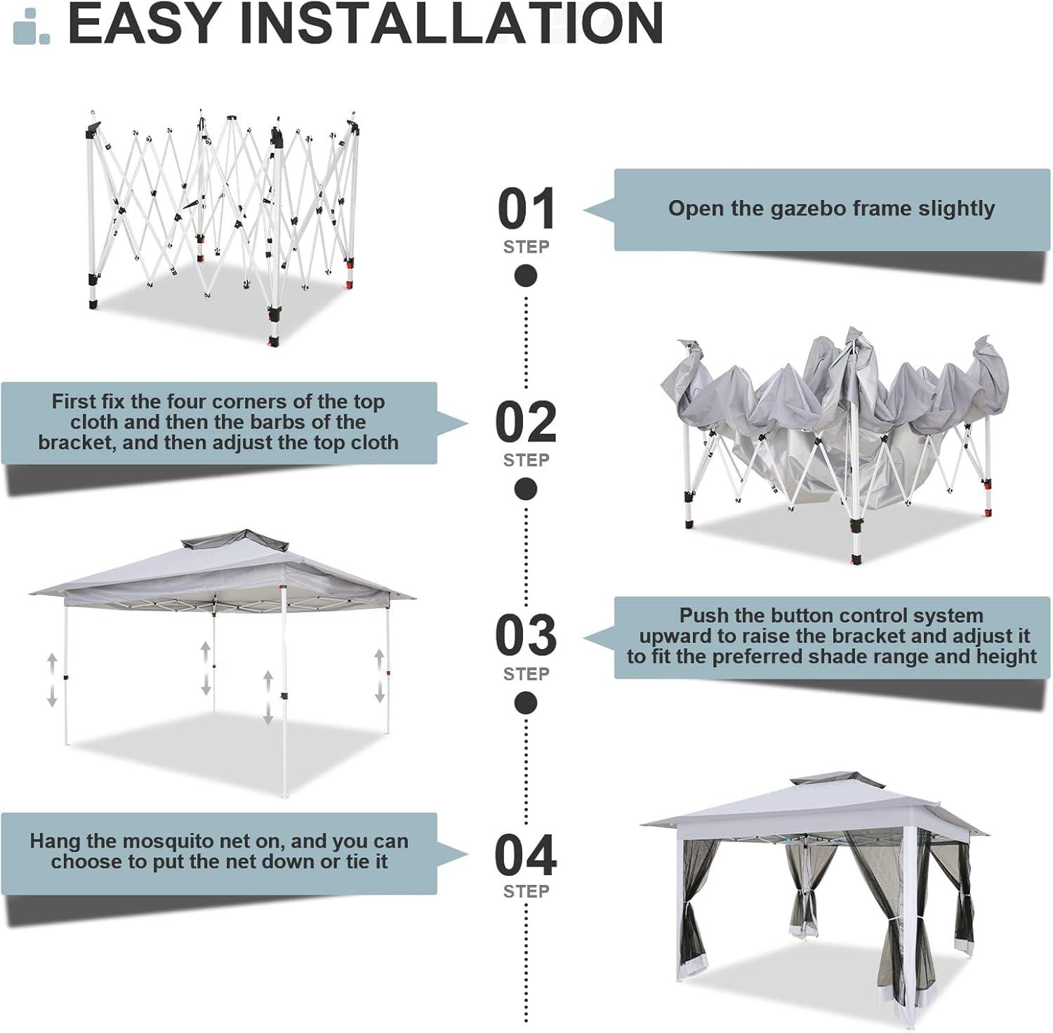 image:imageCOBIZI 11x11 Pop Up Gazebo OnePush Canopy Tent Carpas Para Patio Outdoor Canopy Shelter with Double Roof Ventiation 121 Square Feet of Shade for Lawn Garden Backyard and Deck Gray Upgraded 20DimDim