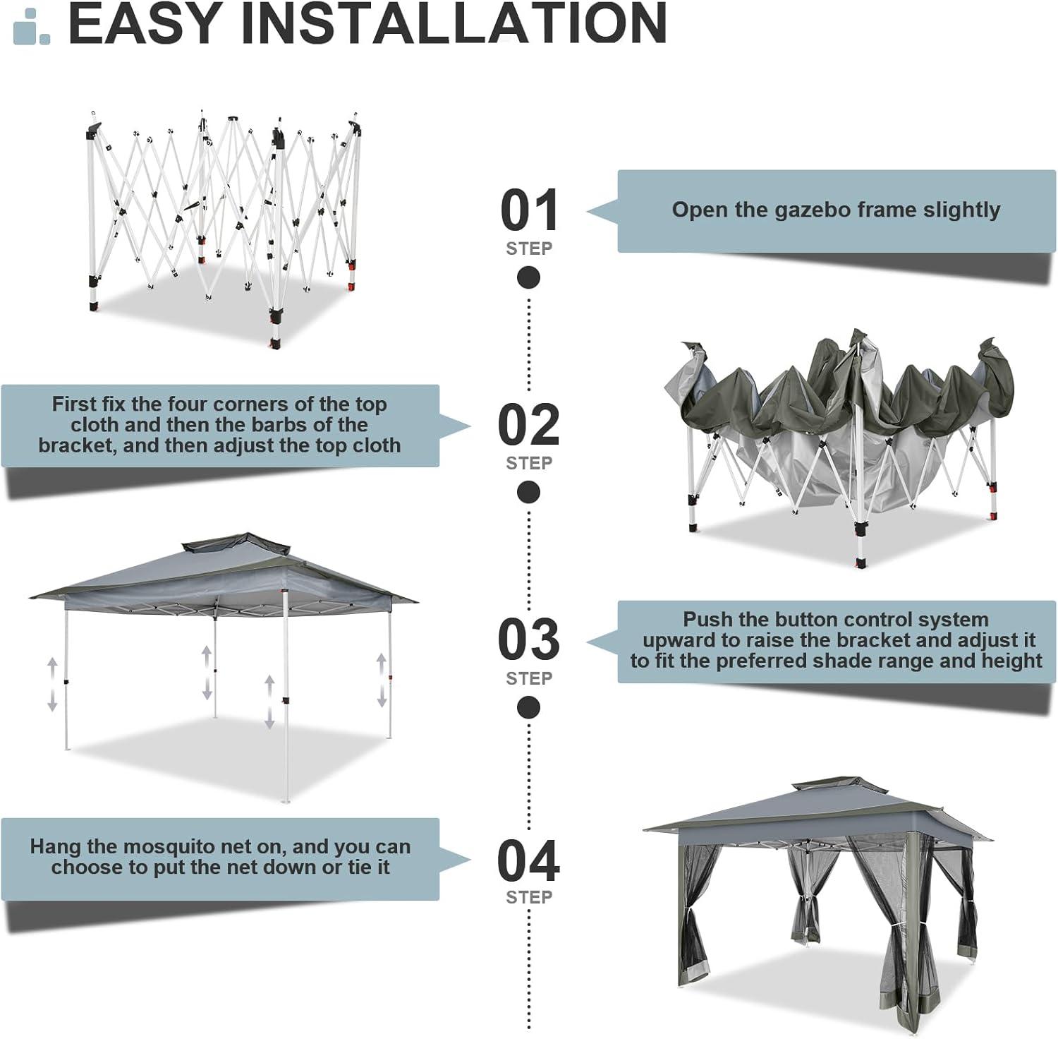 image:imageCOBIZI 11x11 Pop Up Gazebo OnePush Canopy Tent Carpas Para Patio Outdoor Canopy Shelter with Double Roof Ventiation 121 Square Feet of Shade for Lawn Garden Backyard and Deck Gray Upgraded 20Darkgrey