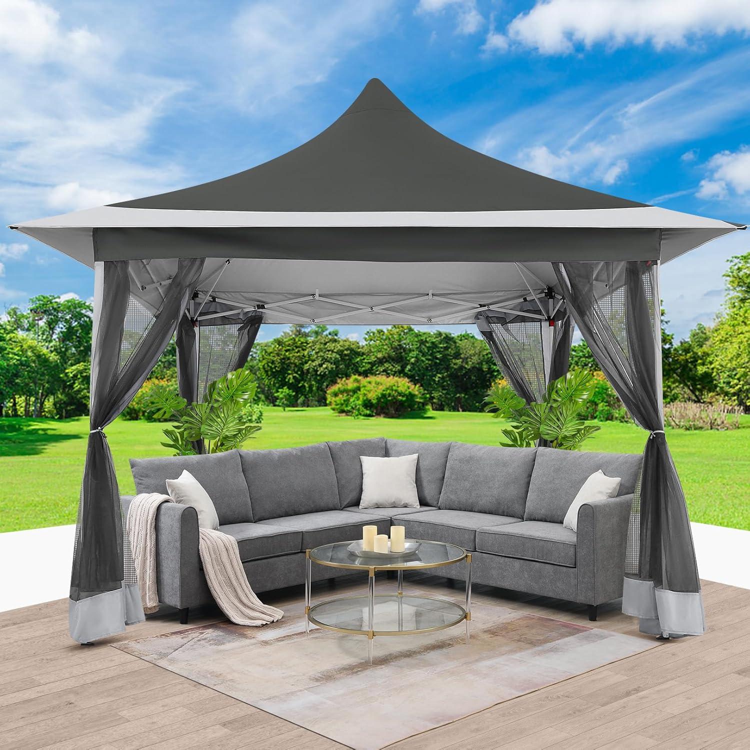 image:imageCOBIZI 11x11 Pop Up Gazebo OnePush Canopy Tent Carpas Para Patio Outdoor Canopy Shelter with Double Roof Ventiation 121 Square Feet of Shade for Lawn Garden Backyard and Deck Gray Upgraded 20Darkgrey